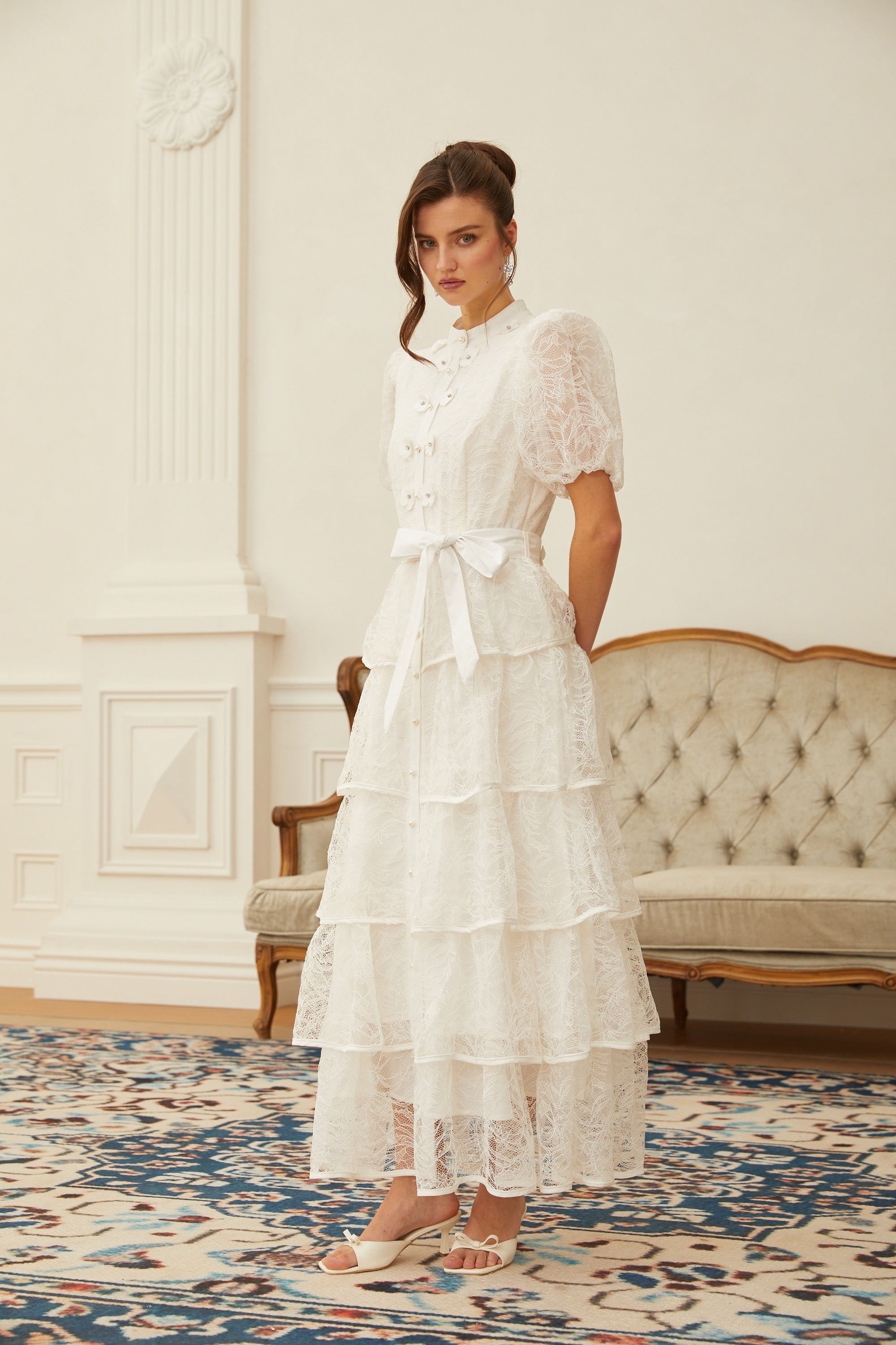 Verity White Floral Lace Tiered Maxi Dress (Final Sale)