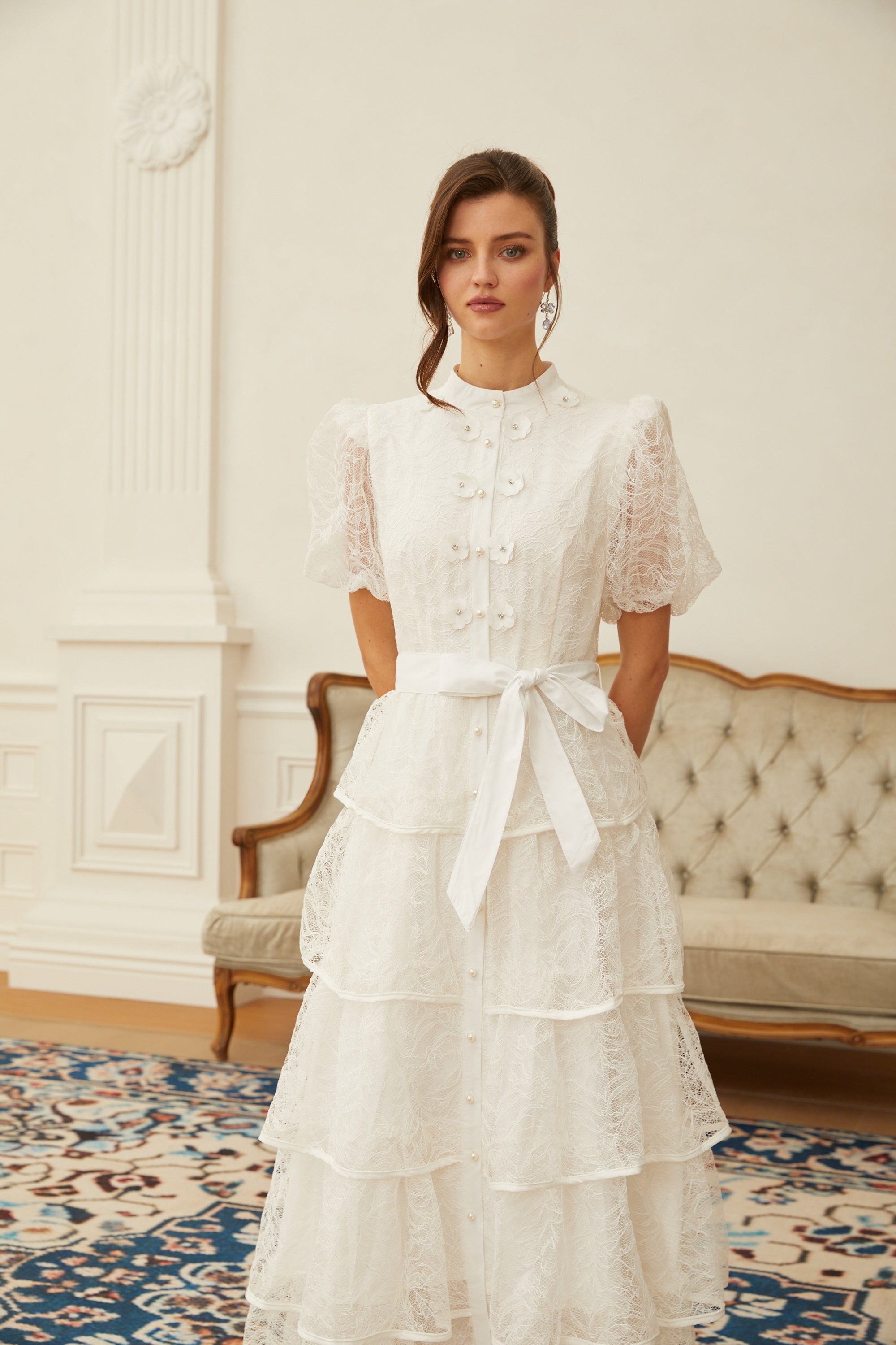 Verity White Floral Lace Tiered Maxi Dress (Final Sale)