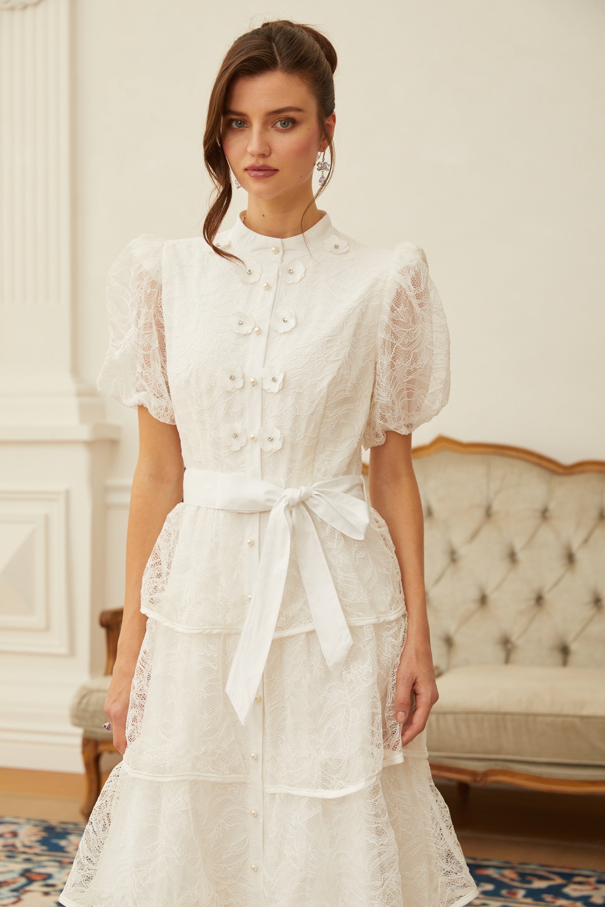 Verity White Floral Lace Tiered Maxi Dress (Final Sale)