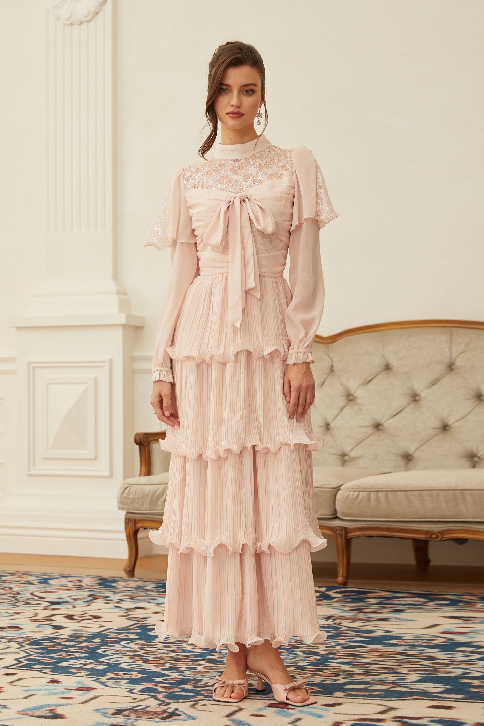 Adelaide Pink Lace Panel Tiered Maxi Dress (Final Sale-US Only)