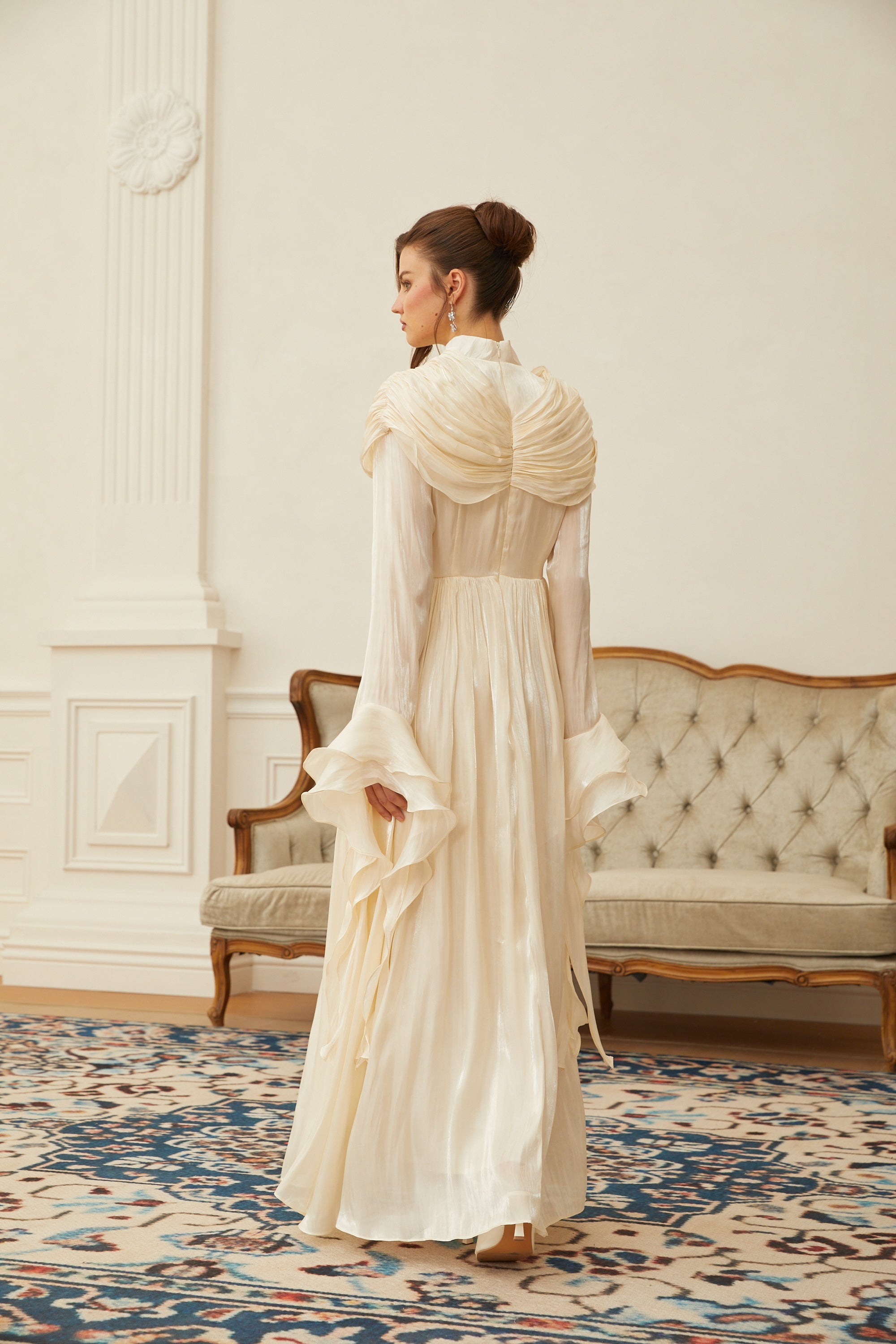Danuta Neutral Ruched Pleated Maxi Dress (Final Sale-US Only)