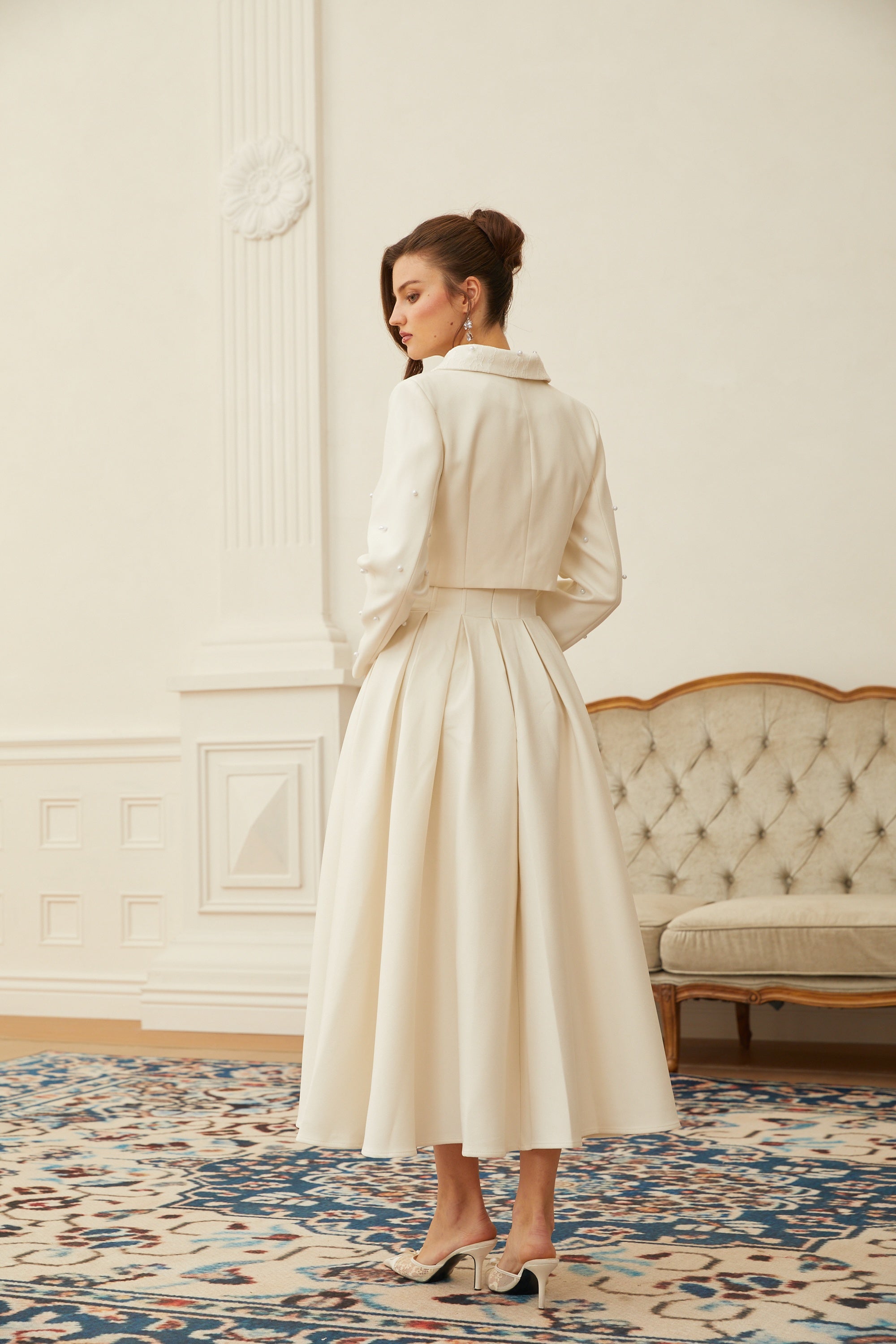 Maja White Faux Pearl Jacket & Pleated Skirt Set (Final Sale-US Only)