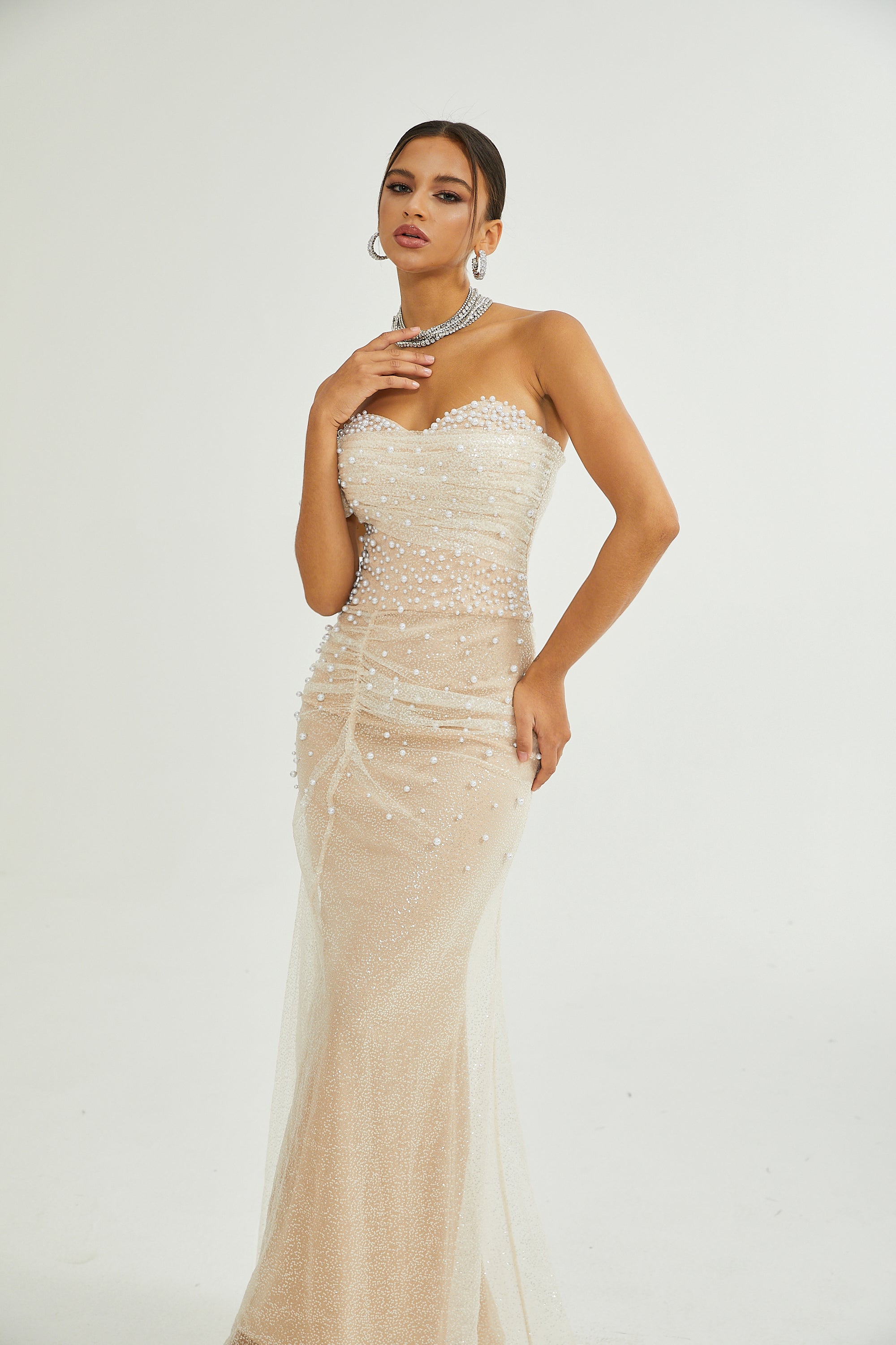 Sabine Faux Pearl Embellished Maxi Dress (Final Sale-US Only)