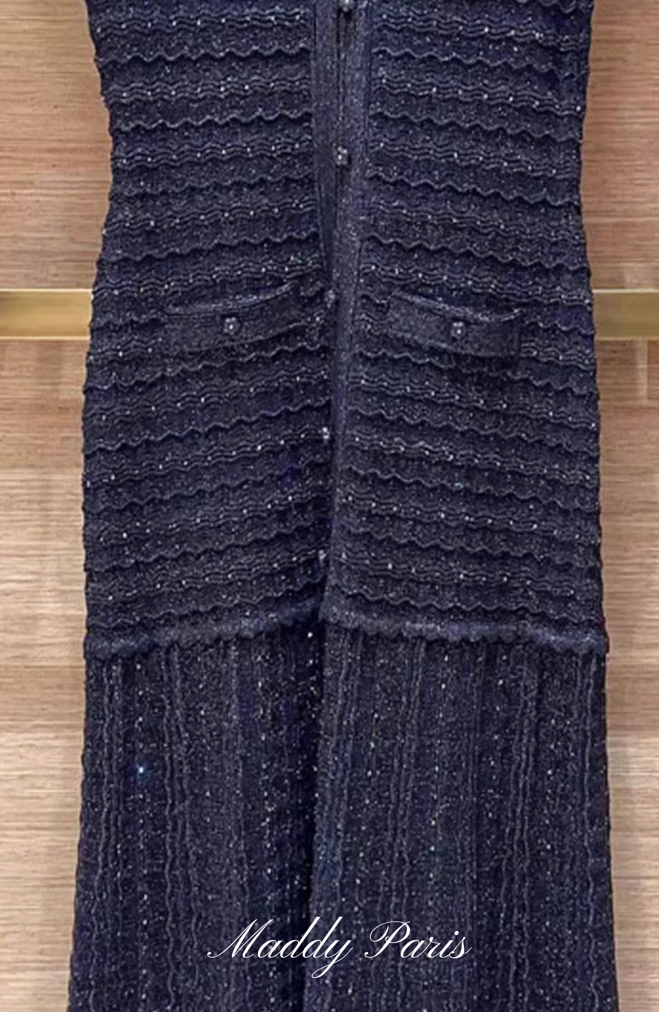 SANDRO STRASS RHINESTONE KNIT MAXI DRESS - DARK BLUE