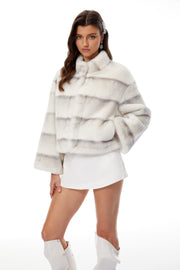Alina White Gradient Faux Fur Short Coat