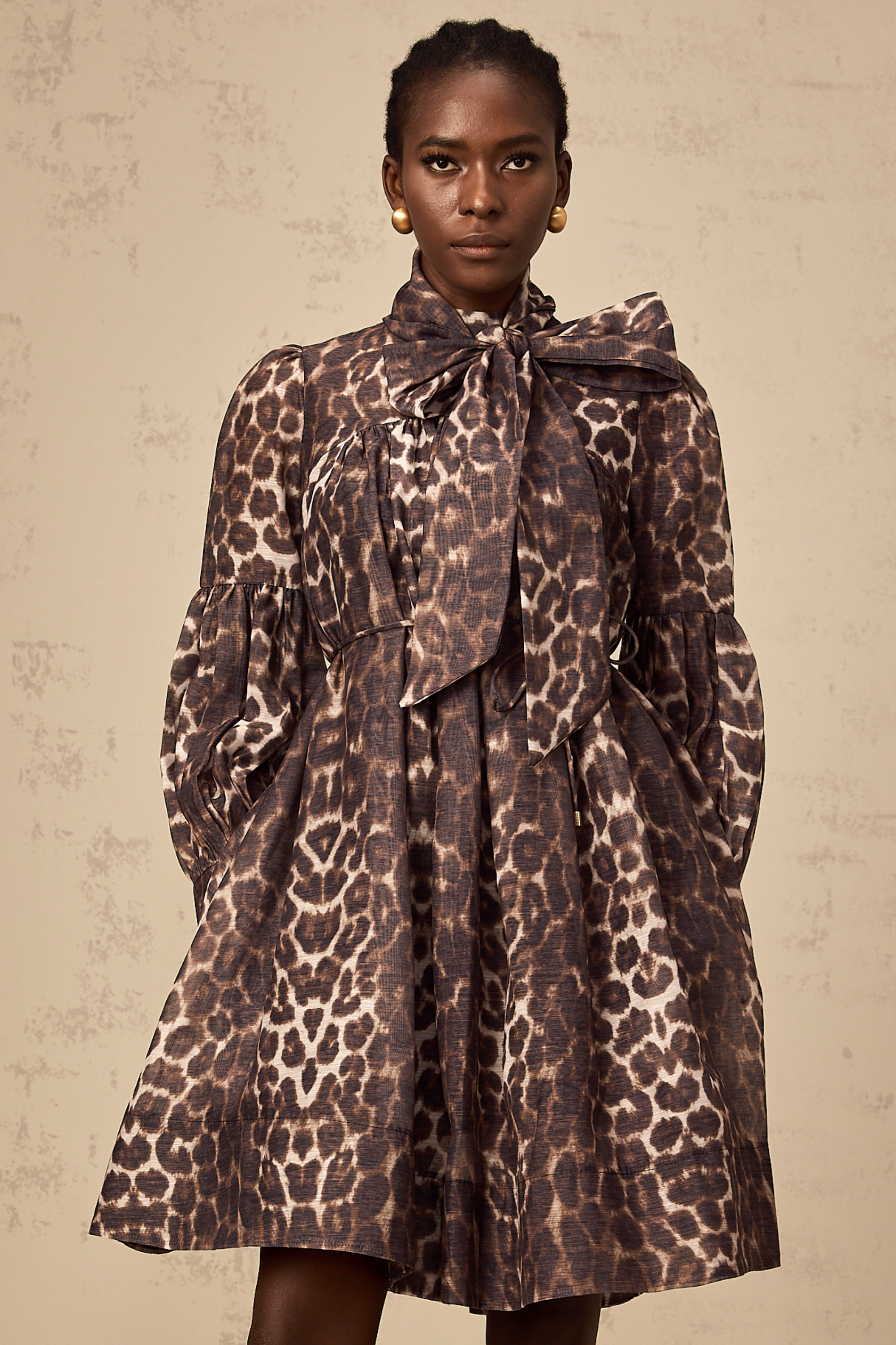 Xylène brown bowknot leopard-print mini dress (US Only)
