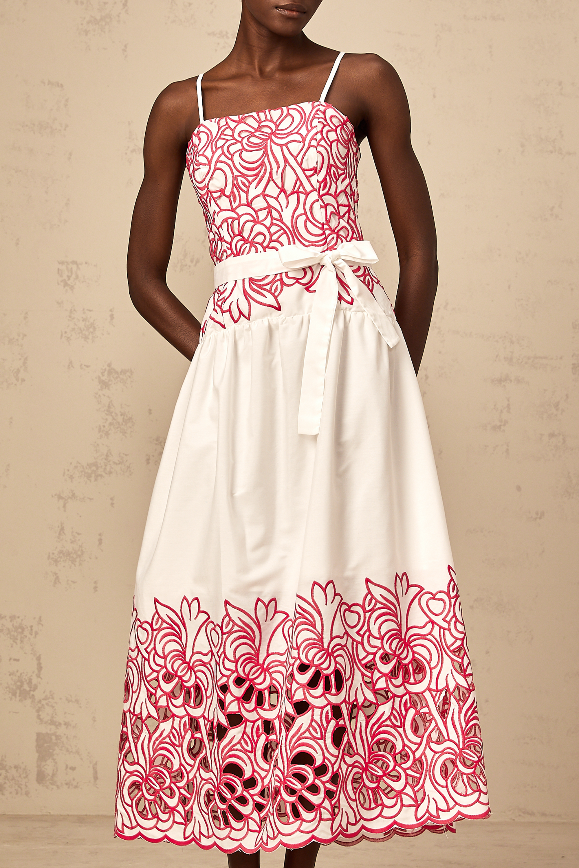 Béatrice pink cut-out embroidered midi dress (Final Sale-US Only)