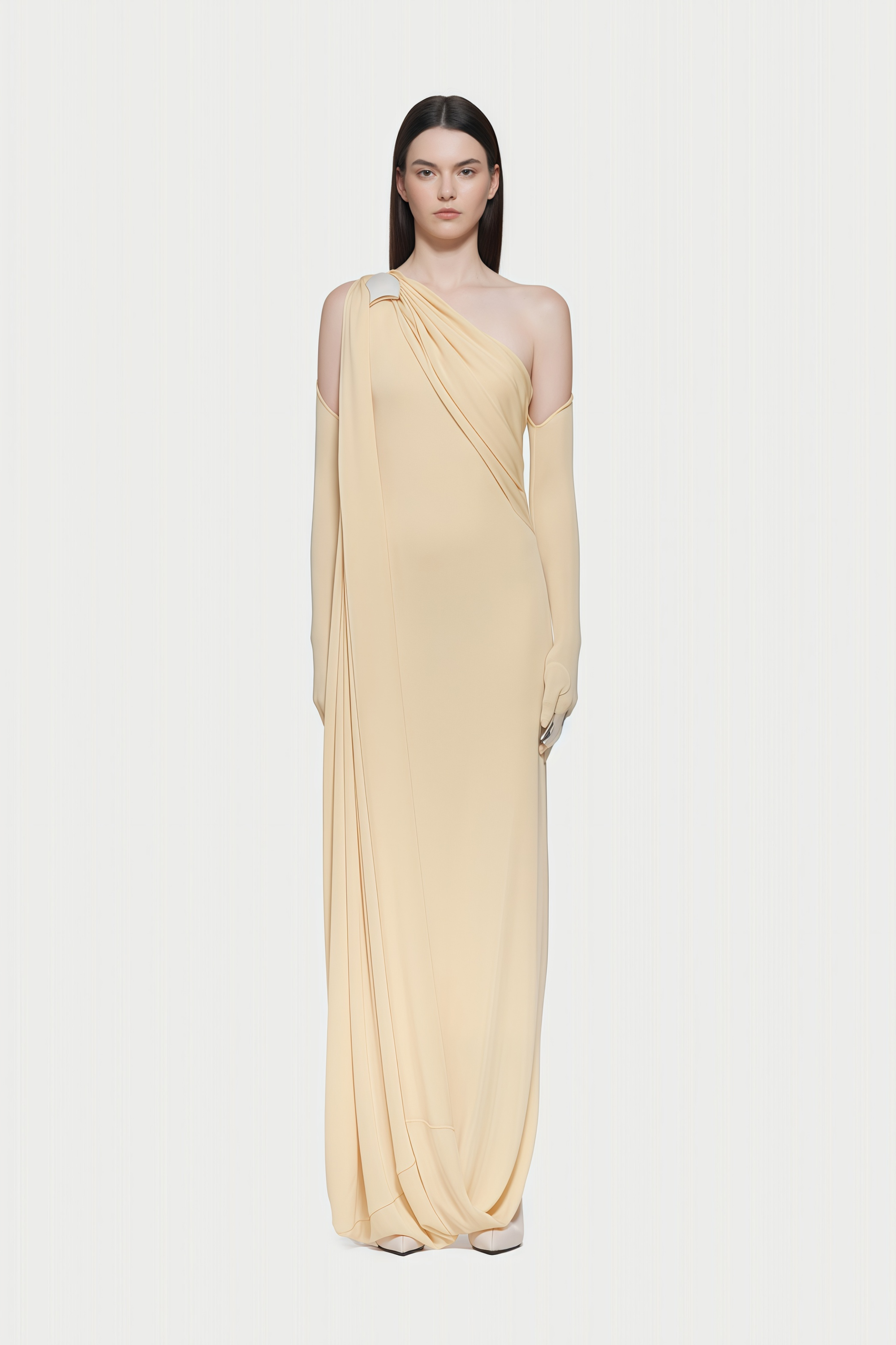 Garance Yellow Draped Asymmetrical Maxi Dress