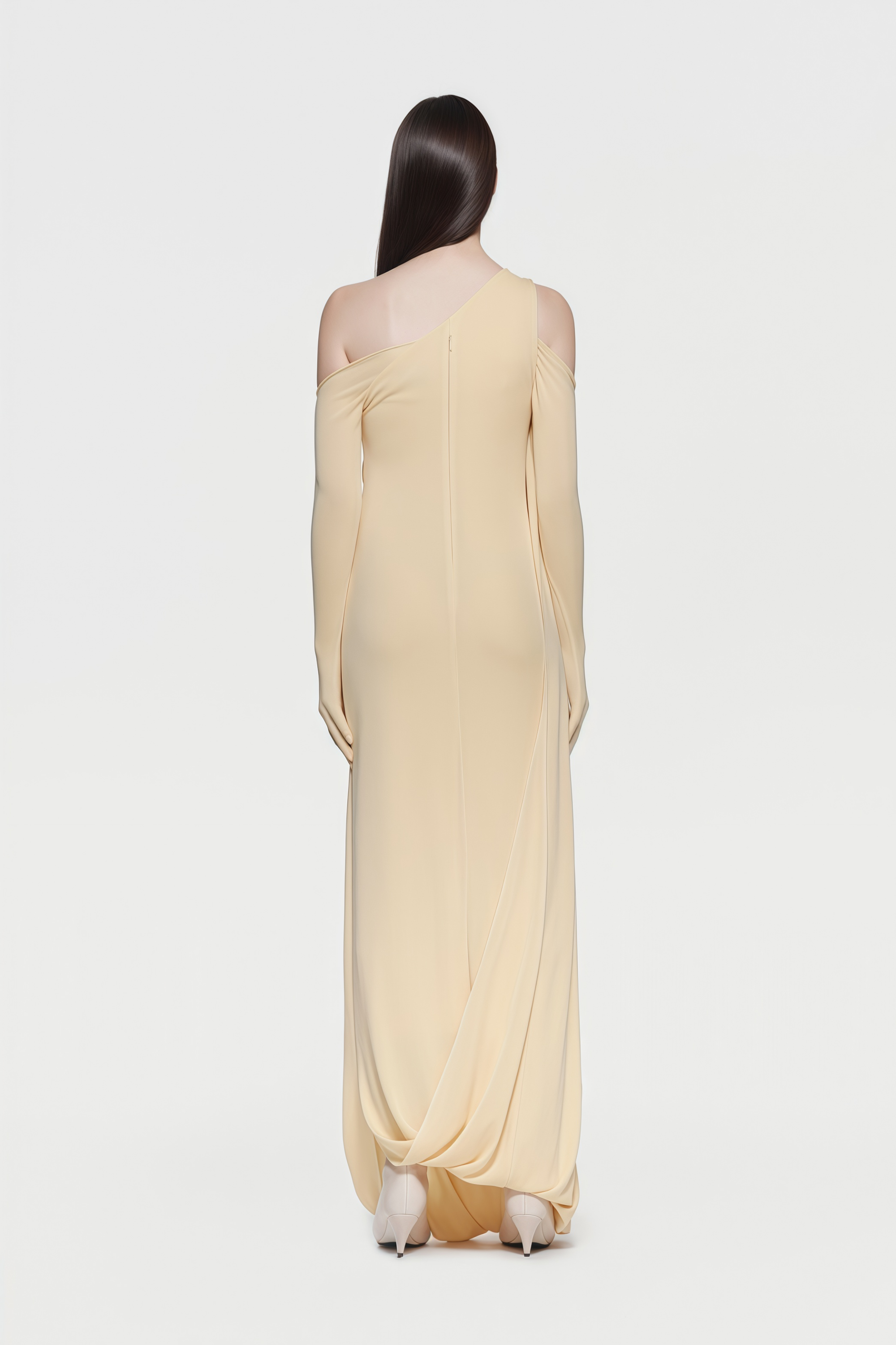Garance Yellow Draped Asymmetrical Maxi Dress