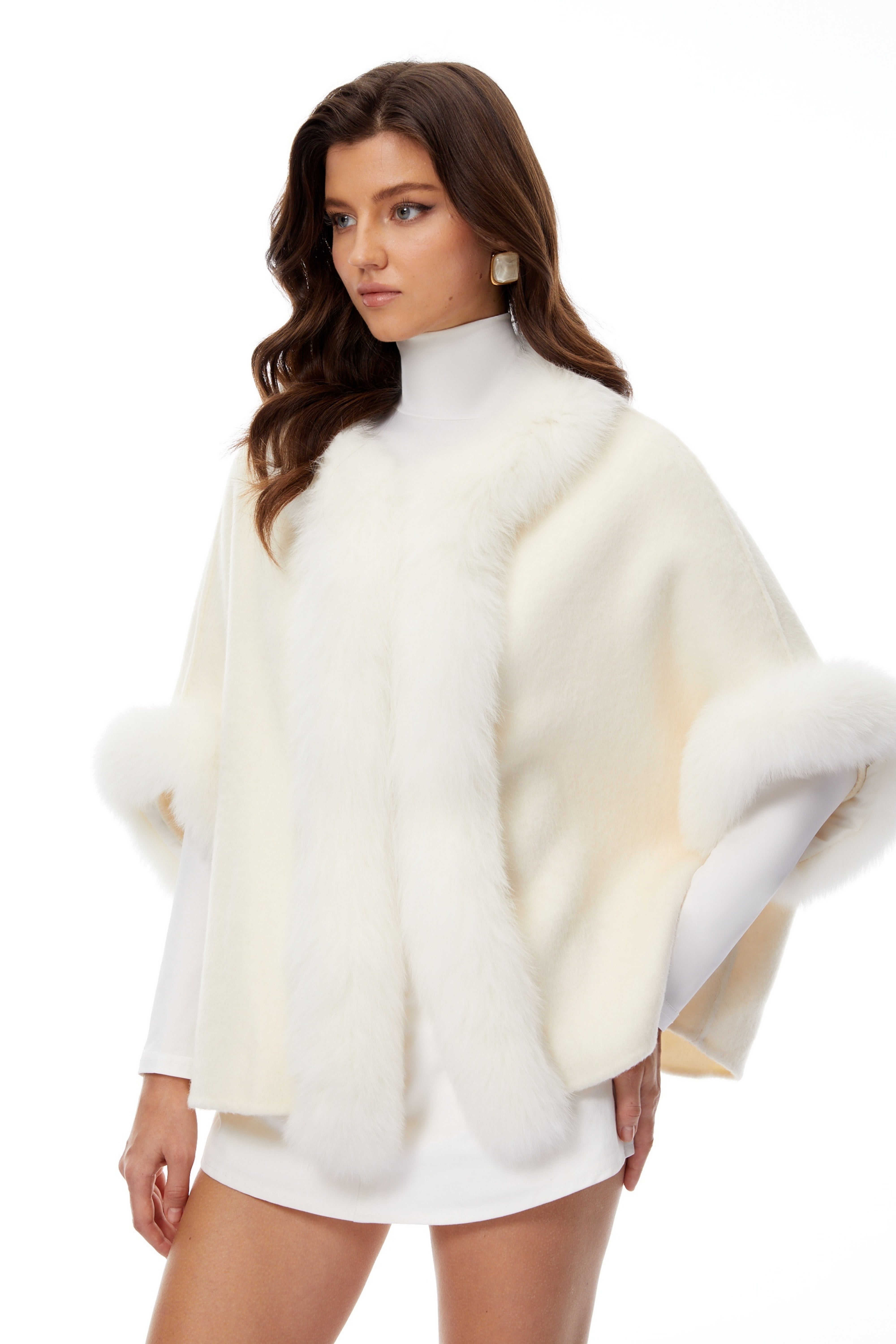 Everleigh White Fur Panel Wool Cape Coat