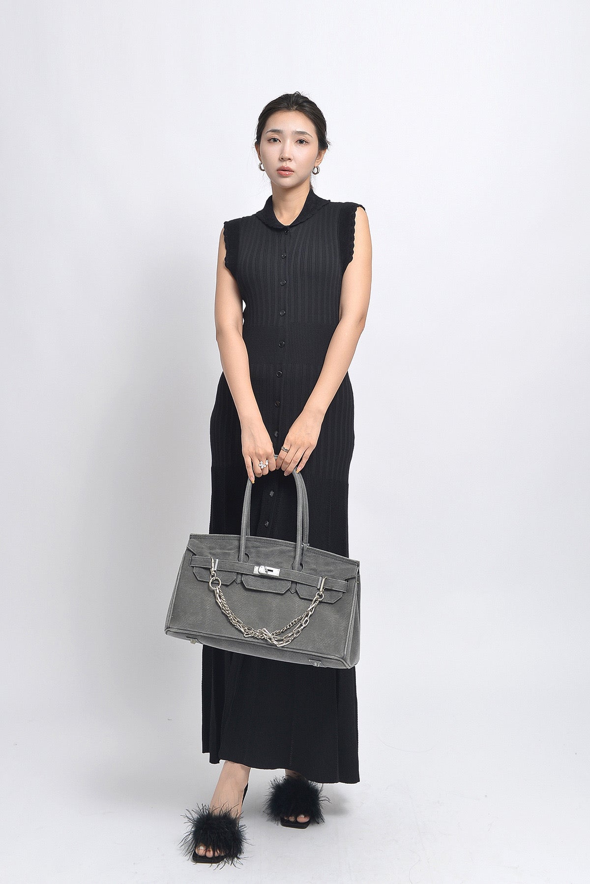 SANDRO Ribbed Maxi / midi dress - Black