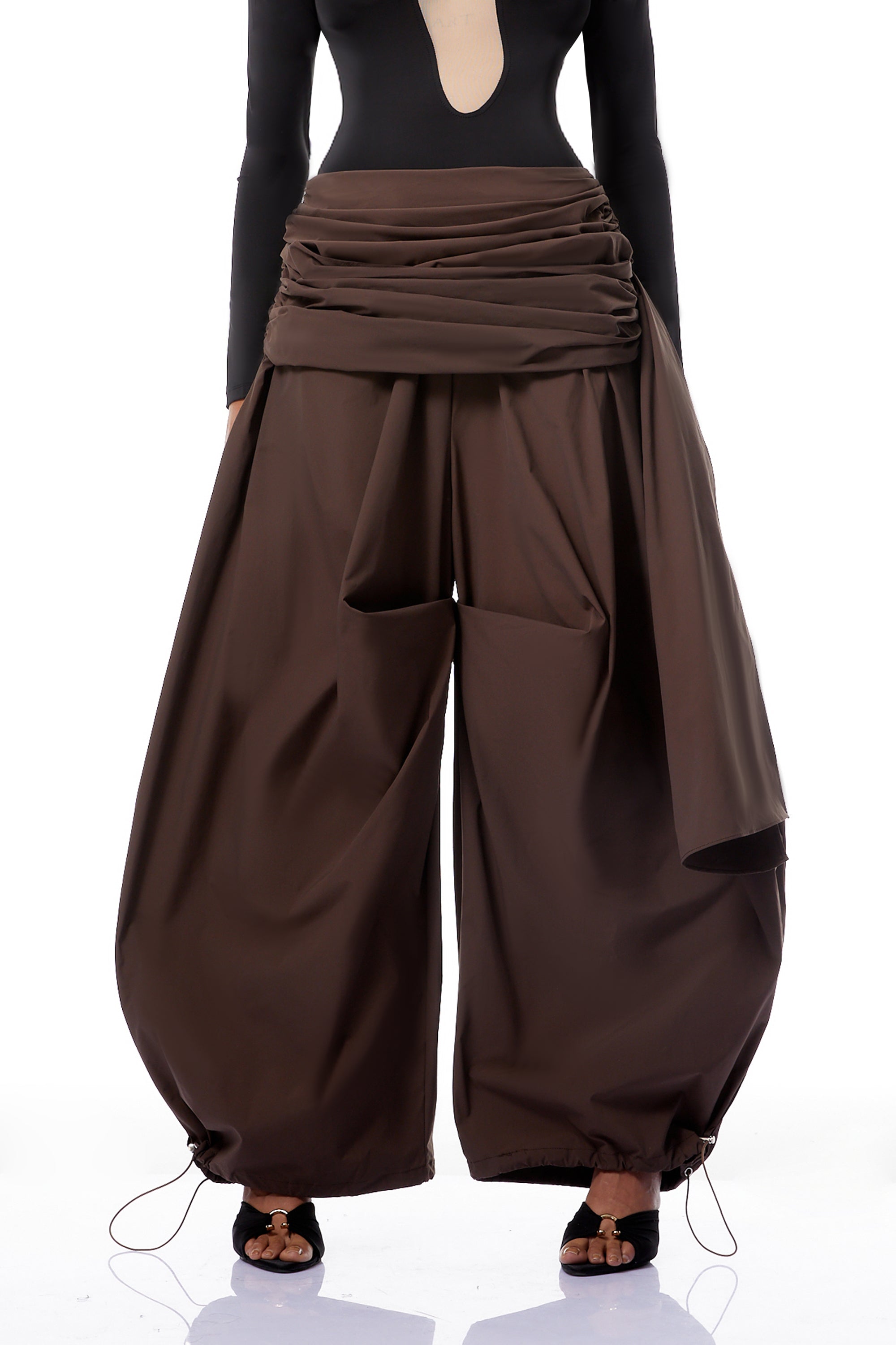 Carlotta Brown Wide Leg Ruched Trousers