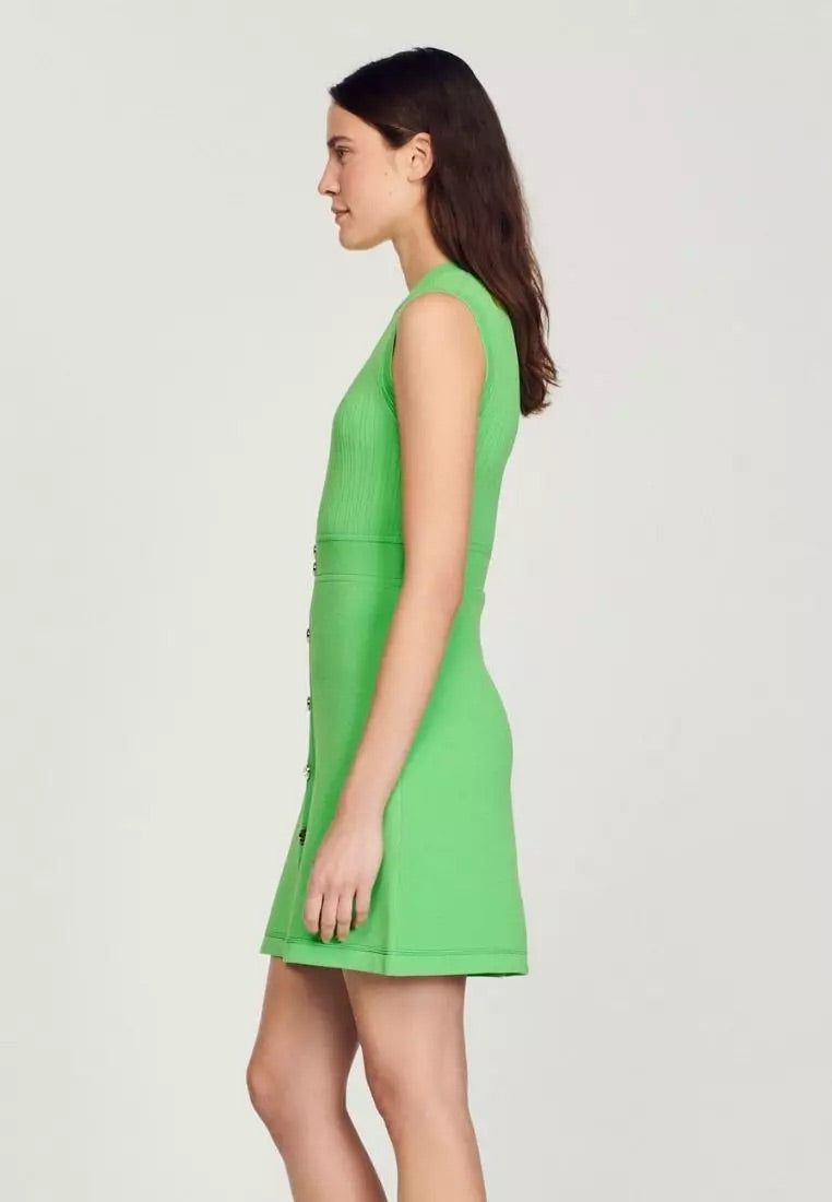 SANDRO Short dress with buttons green mini dress - Green