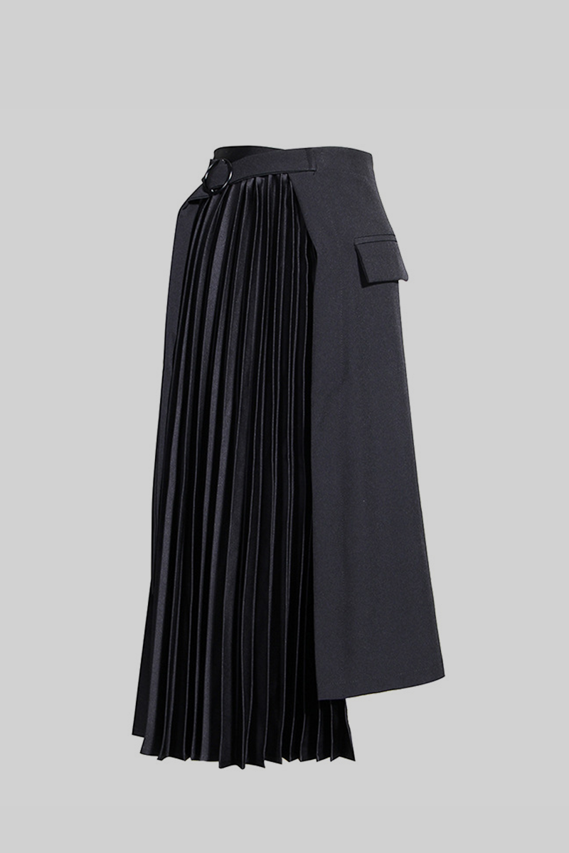 VALENTINA Asymmetric Pleated Skirt - Black