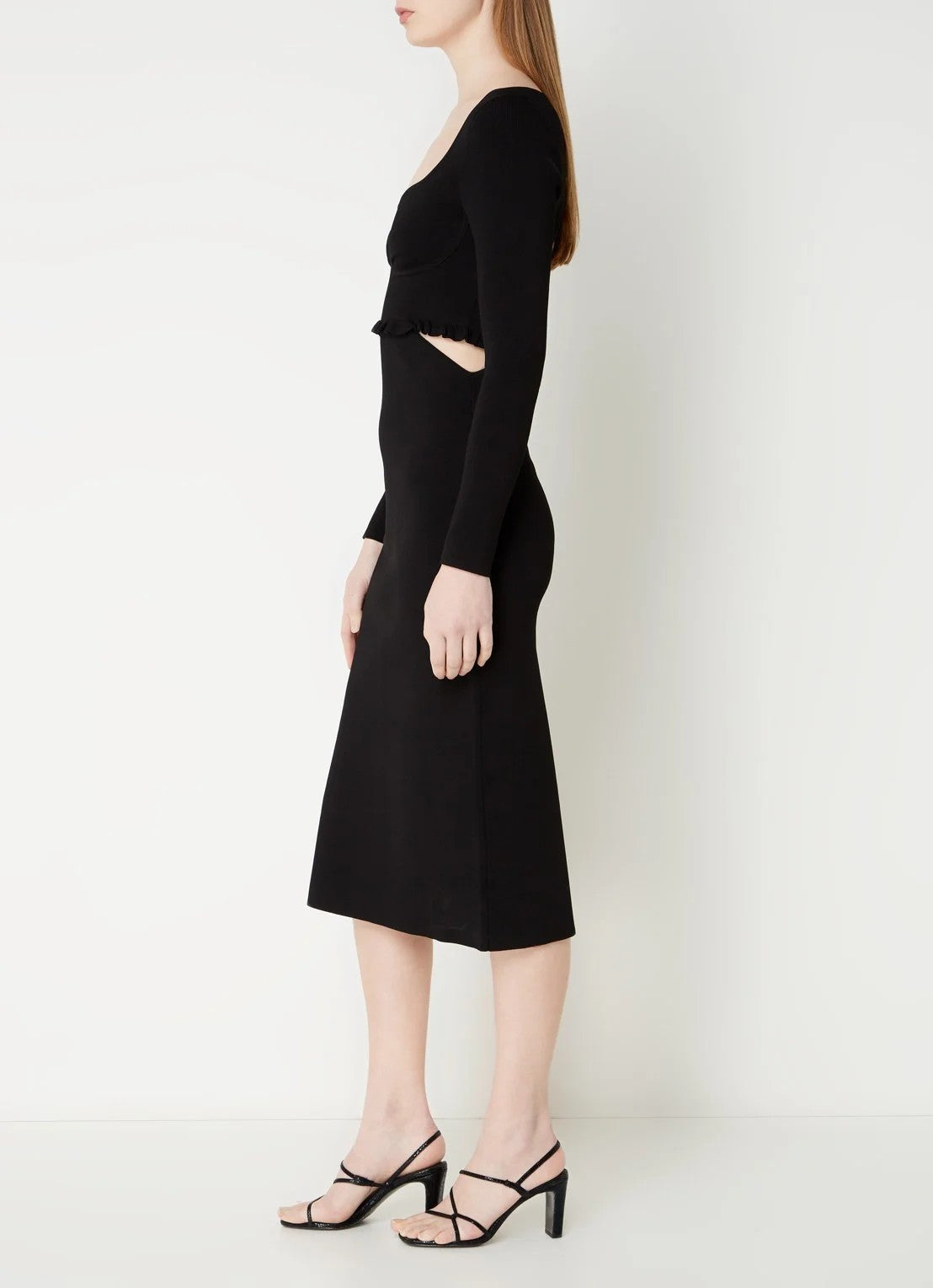 Sandro Midi pencil dress with cut-out detail and flounce - Black