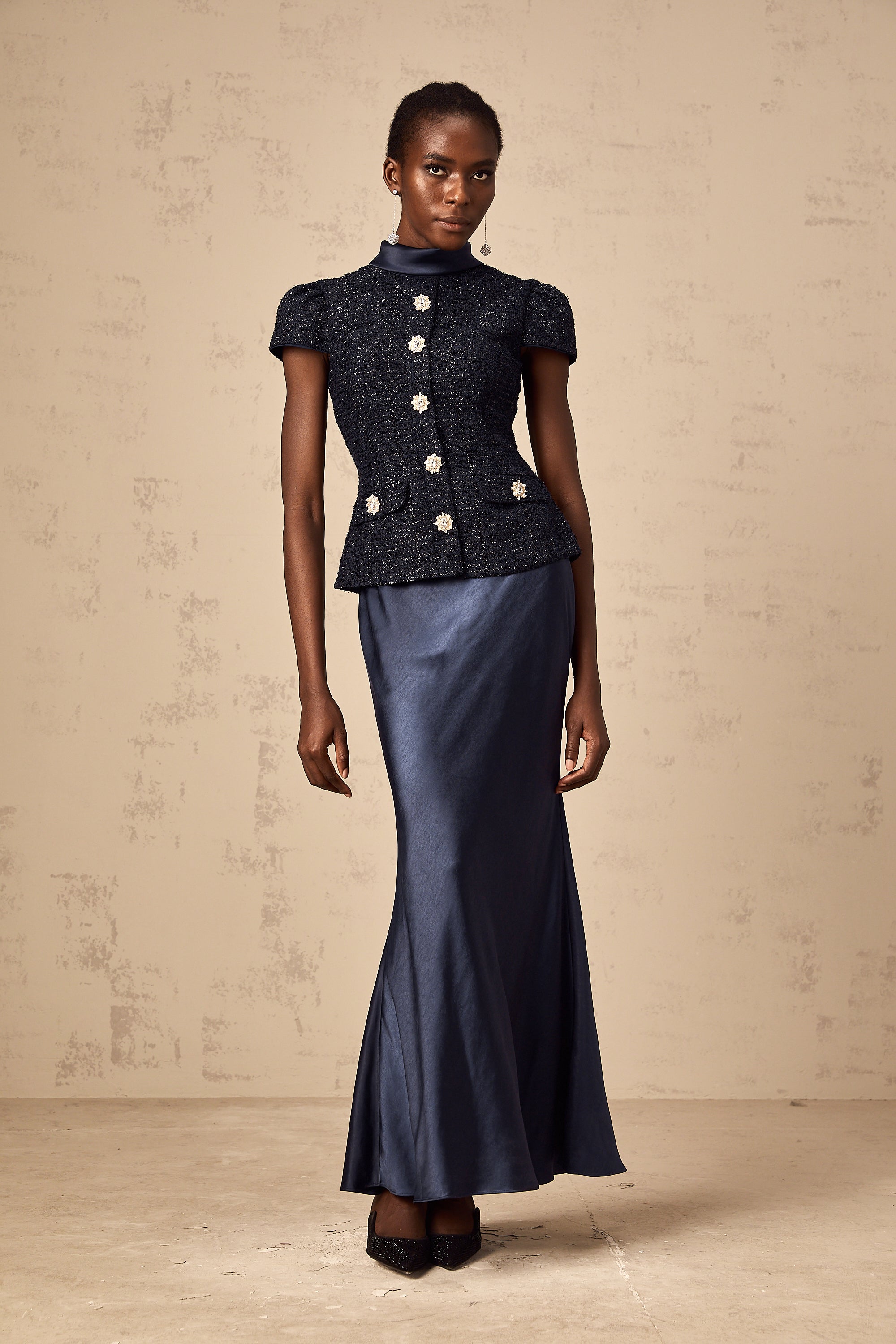 Josette blue peplum-waist panelled maxi dress (Final Sale-US Only)