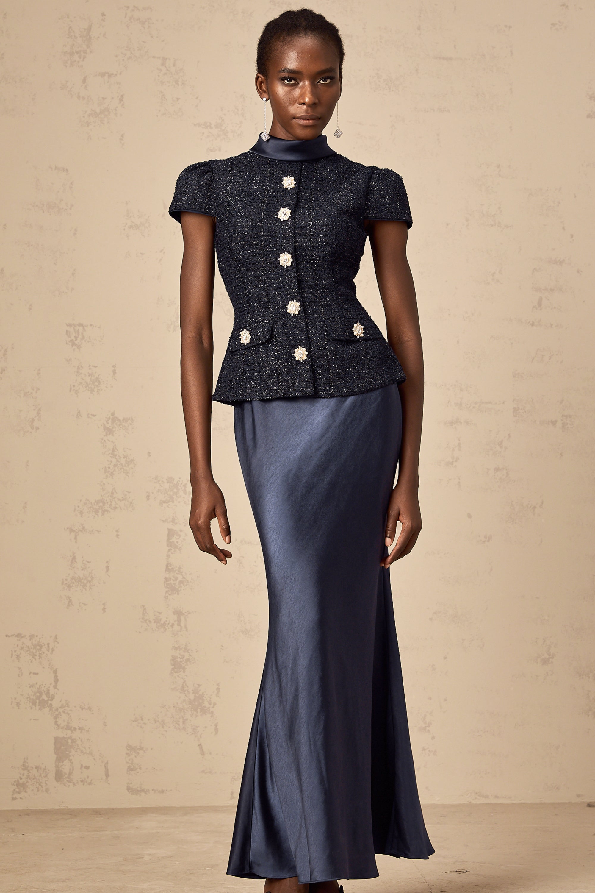 Josette blue peplum-waist panelled maxi dress (Final Sale-US Only)