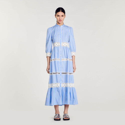 SANDRO STRIPED COTTON MAXI DRESS - Blue