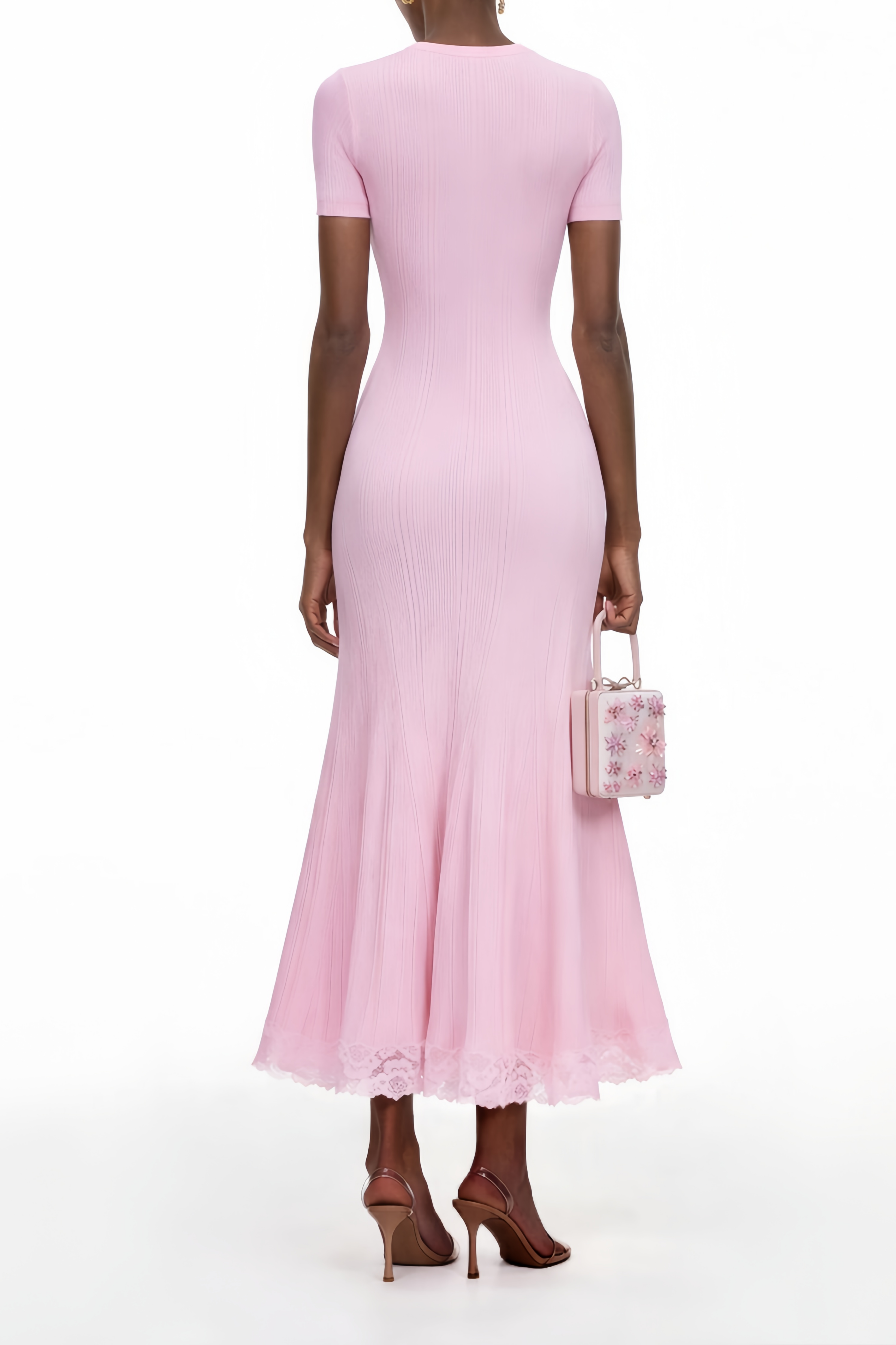 Thalya Pink Lace Trim Knit Midi Dress (Final Sale-US Only)