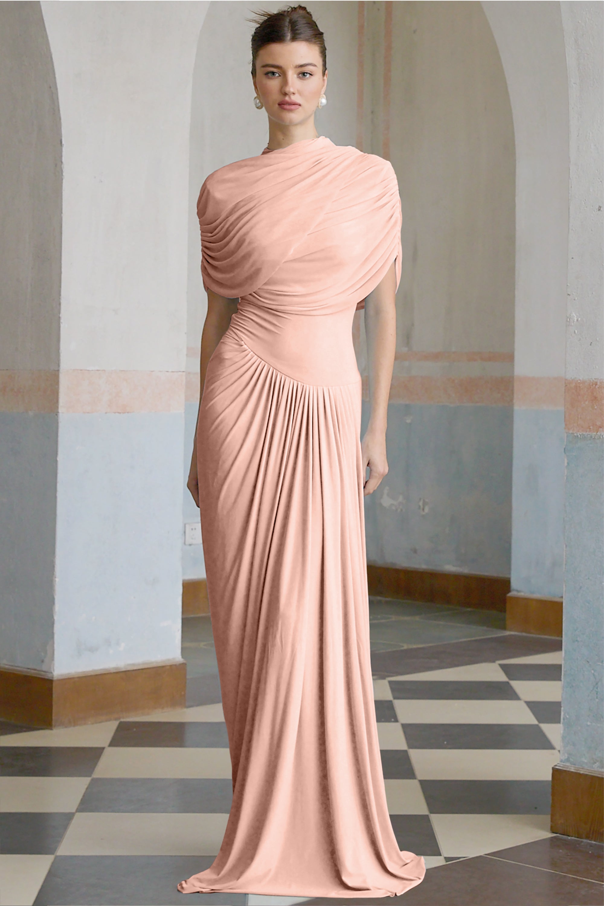 Catherine asymmetrical pleated maxi dress in Pink (Final Sale-US Only)