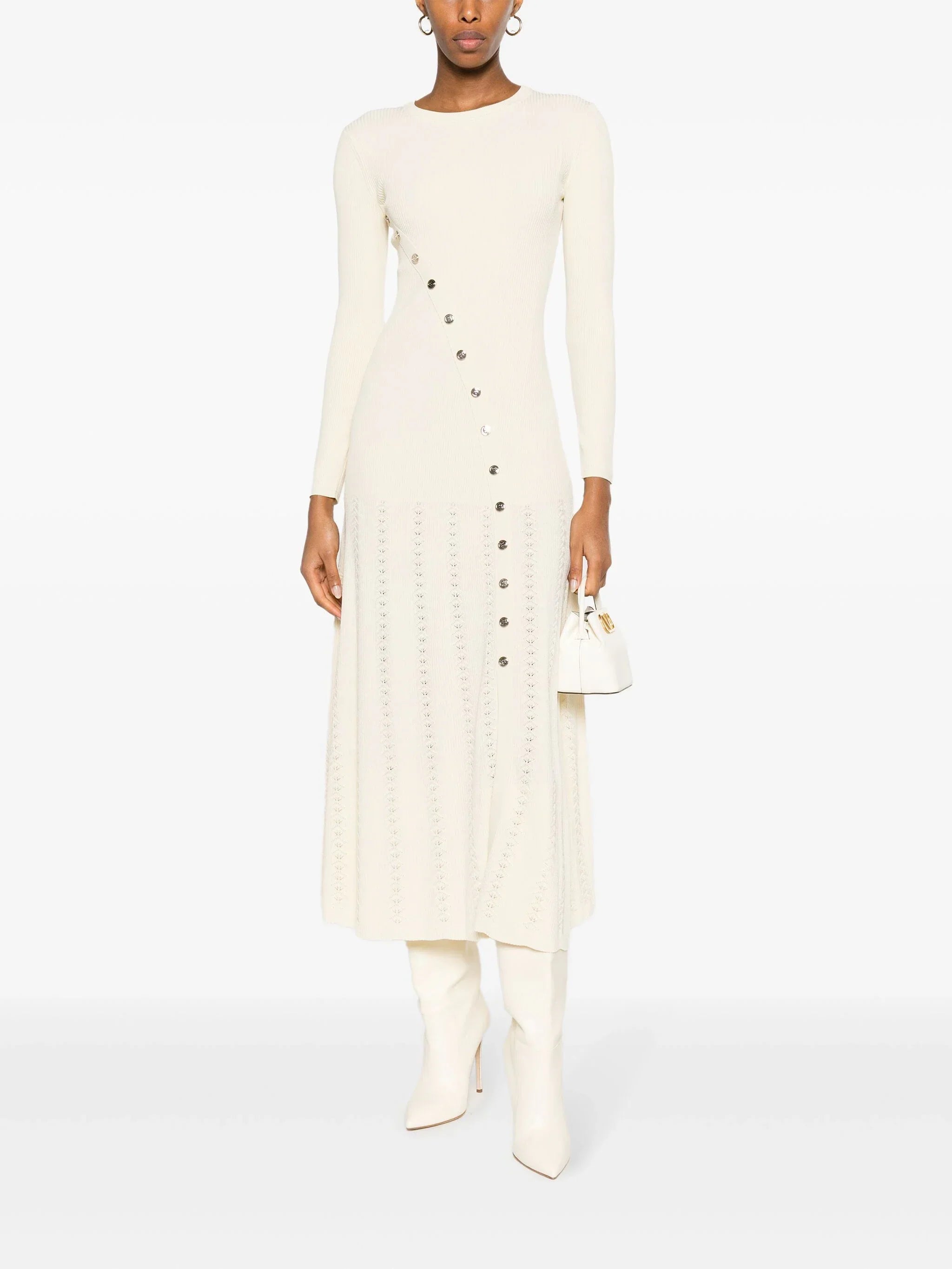 SANDRO ribbed-knit midi dress - Beige