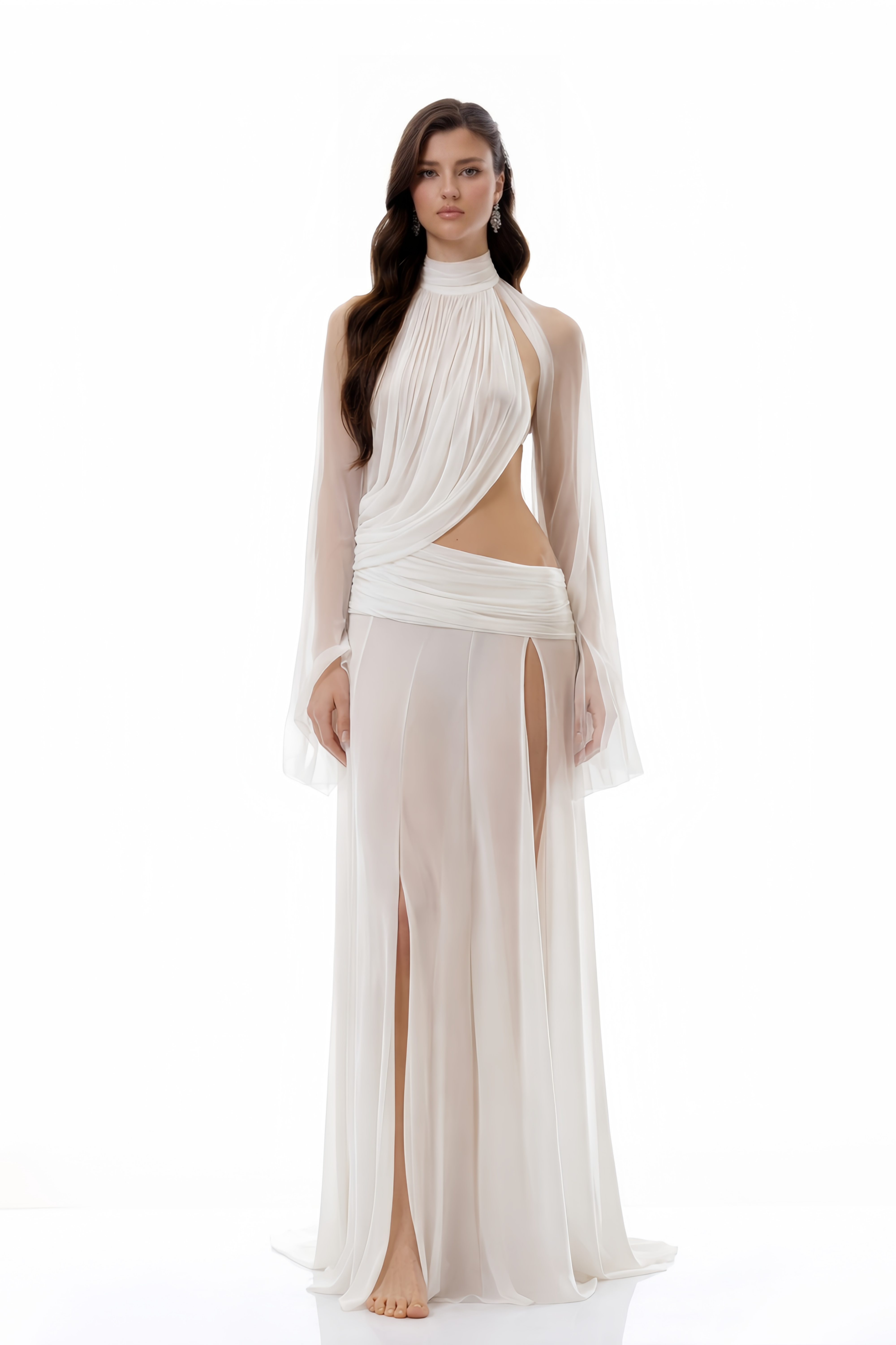 Giuseppina White High Neck Cut-Out Top & Skirt Set (Final Sale-US Only)