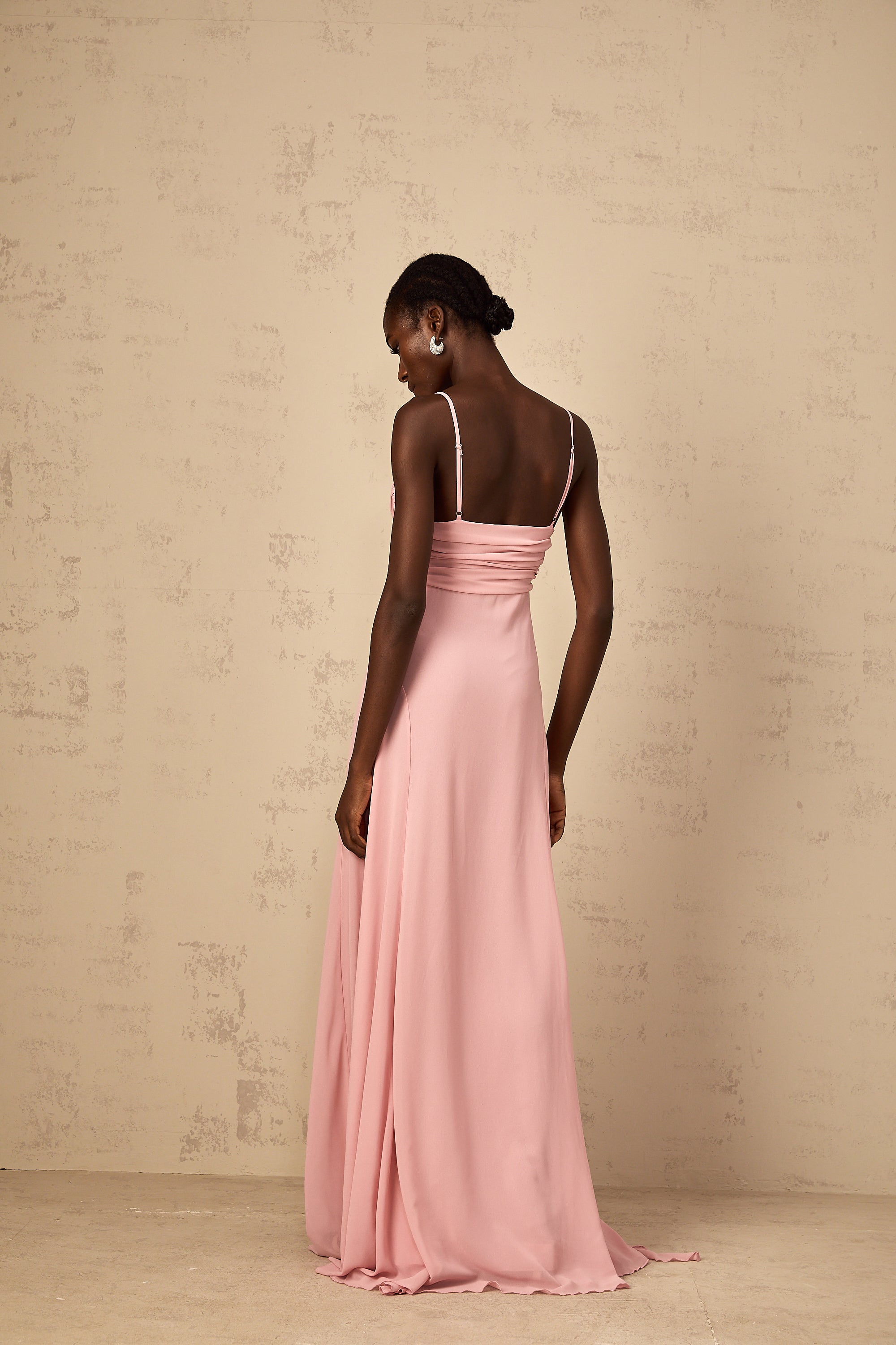 Ysandre Soft-Pink 3D Petal Tulle Maxi Dress