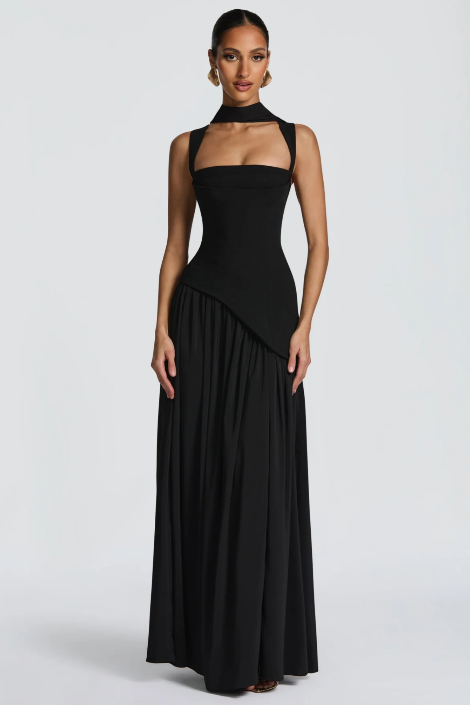 Sidonie Black Asymmetrical Maxi Gown (Final Sale-US Only)