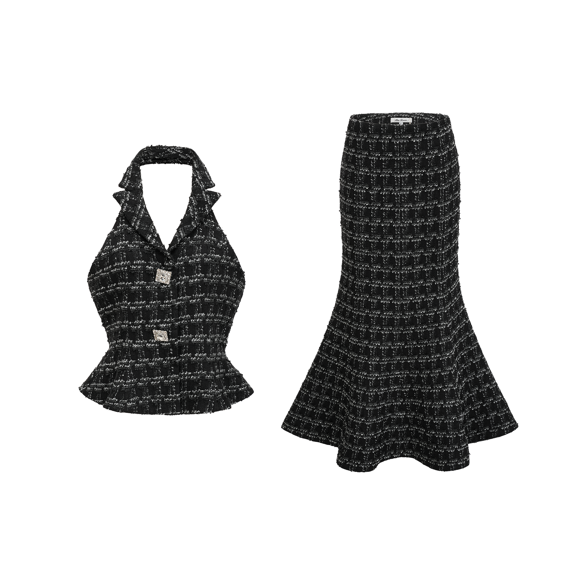 Axelle black checked tweed vest top & skirt matching set (US Only)
