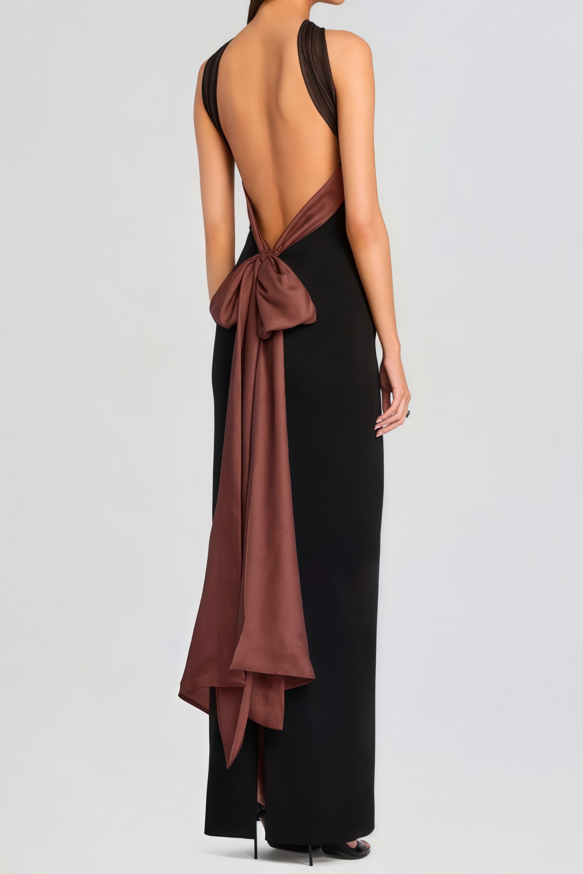 Miriam Black Open Back Maxi Gown with Bow