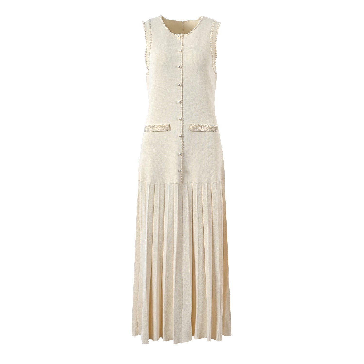 SANDRO  Pearl-Trim Midi Dress - Beige