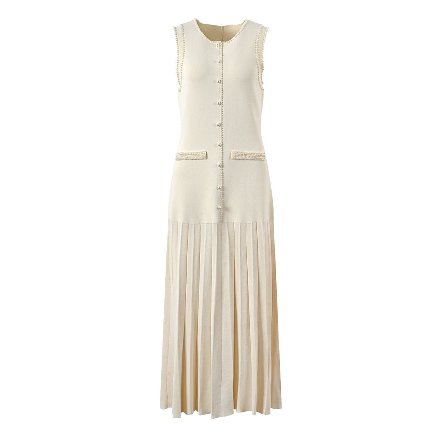 SANDRO  Pearl-Trim Midi Dress - Beige