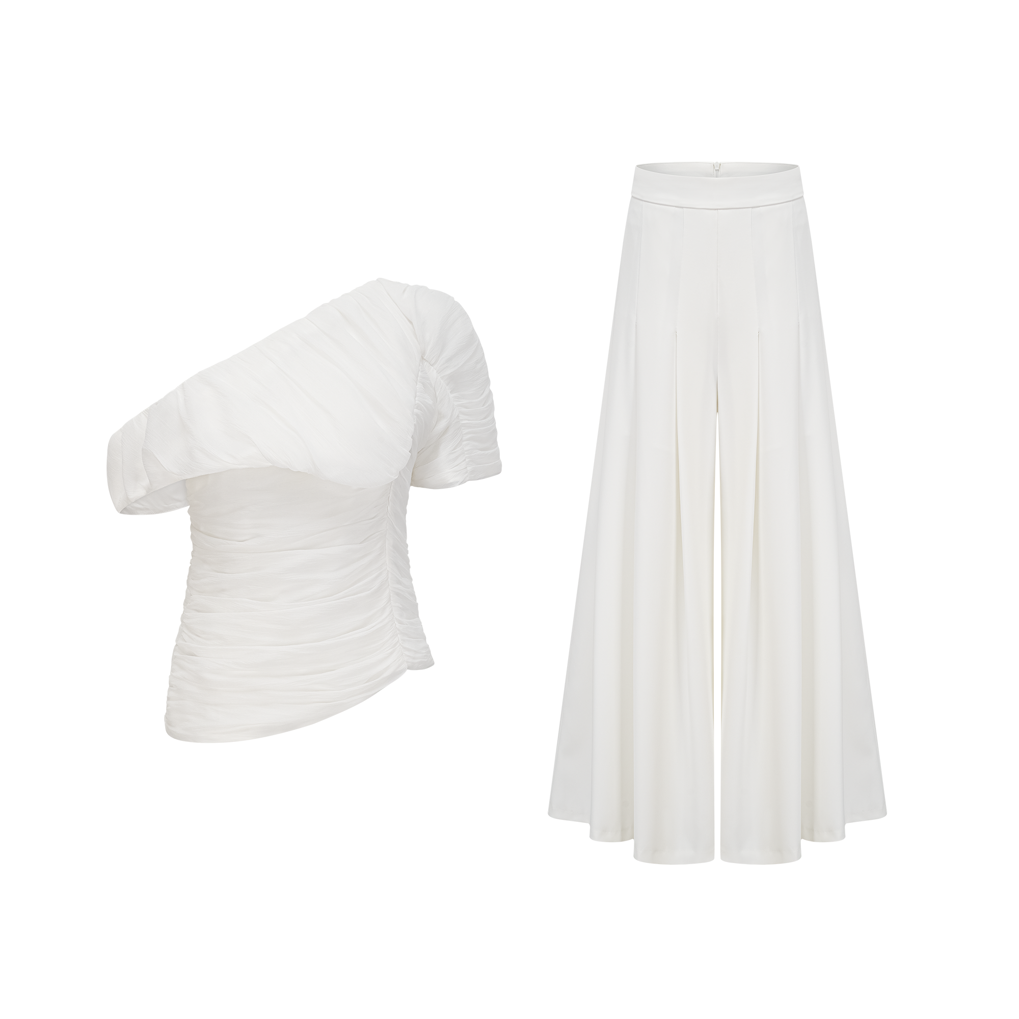 Adèle creased top & trousers matching set in White (Final Sale-US Only)