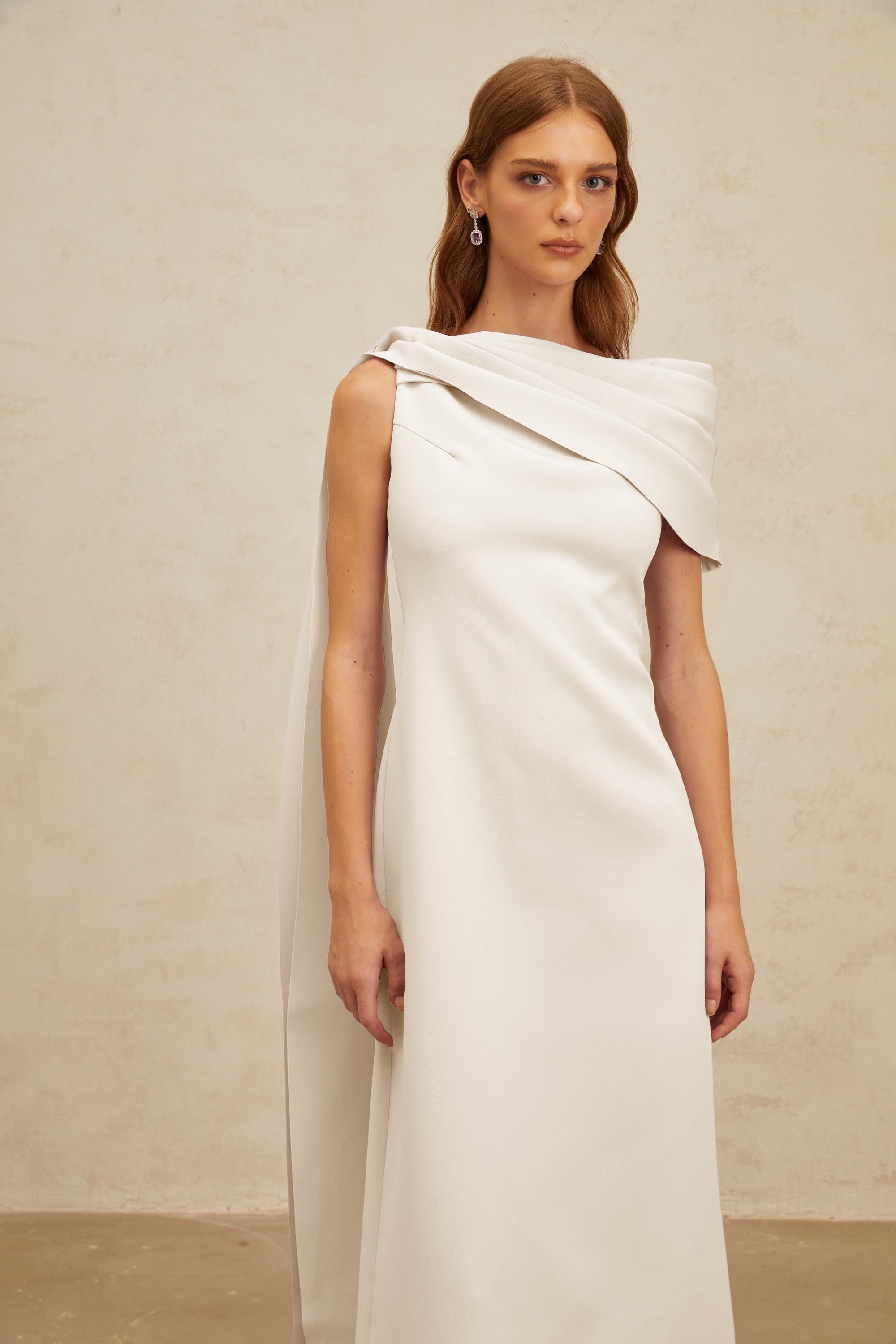 Annabelle White Cape-Design Ribbon Maxi Dress (Final Sale-US Only)
