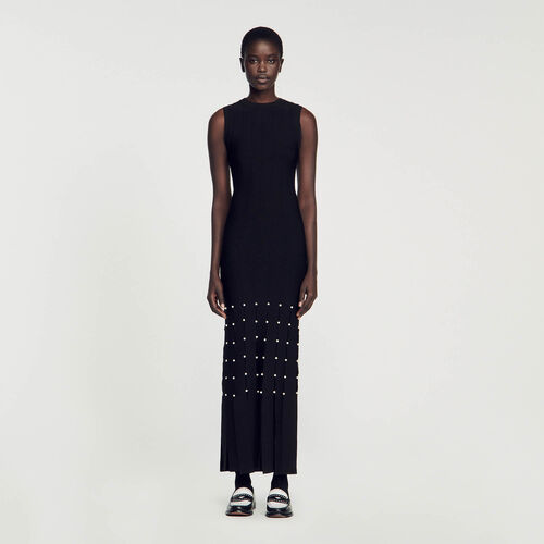 SANDRO FRINGED MAXI DRESS - Black