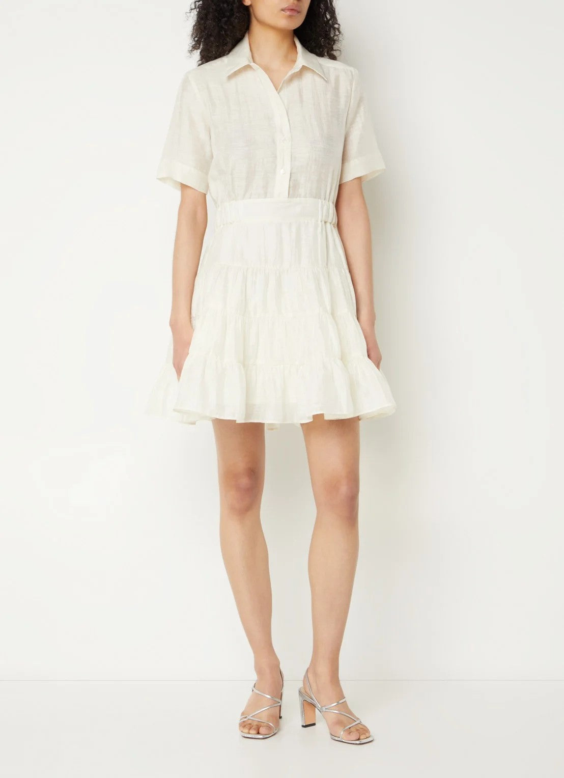 Sandro Layered mini blouse dress in linen blend - White