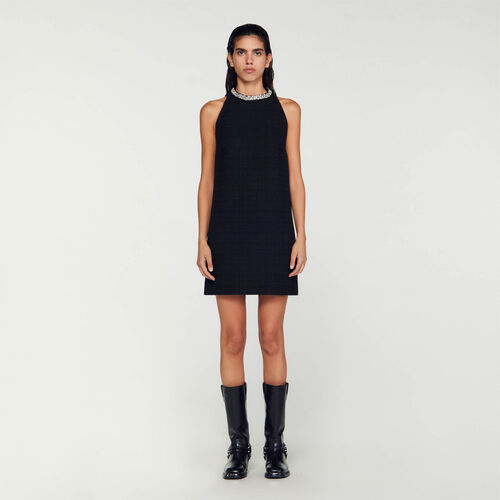 SANDRO  DRESS WITH JEWELLERY COLLAR - Black