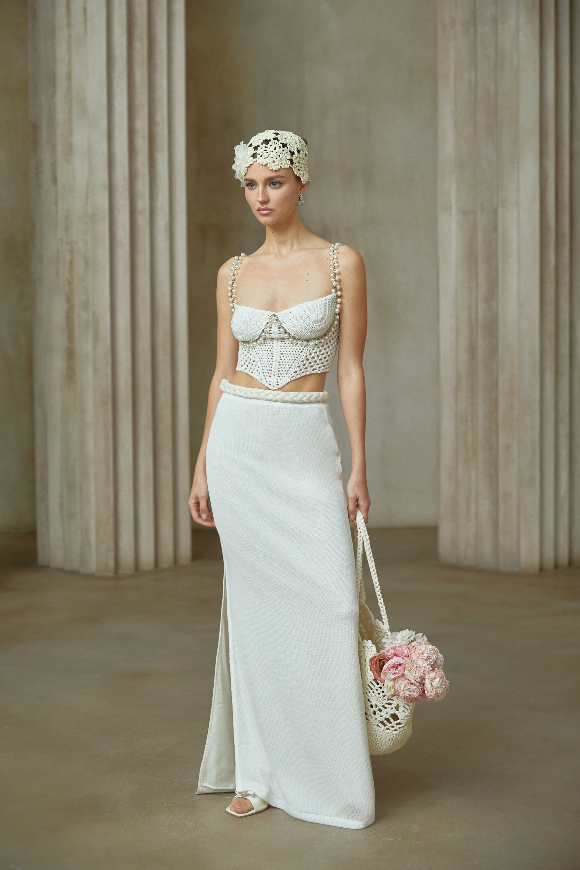 Prunelle Crochet Knit Two-Piece Top and Skirt Set (Final Sale)