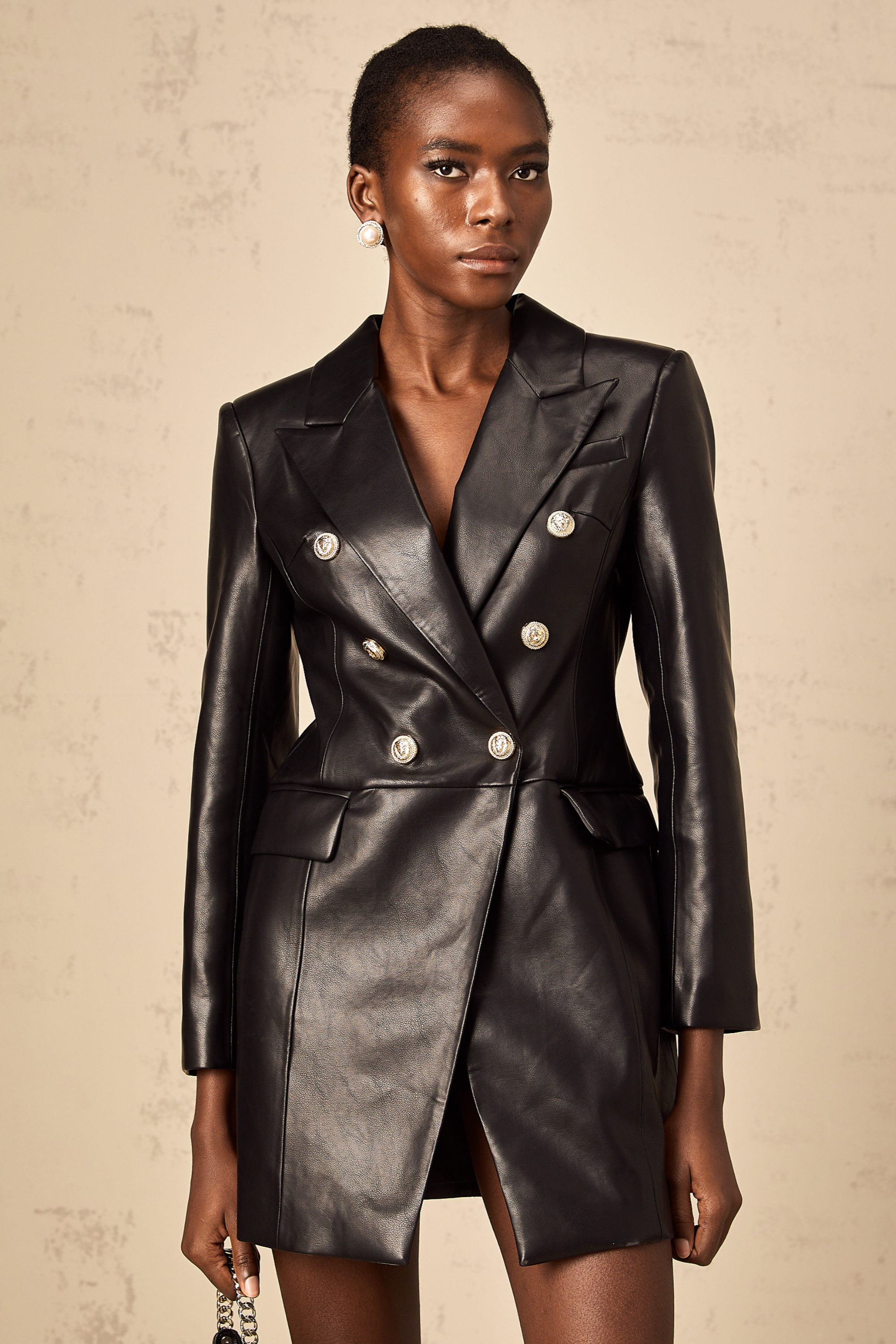 Gisèle black leather blazer mini dress