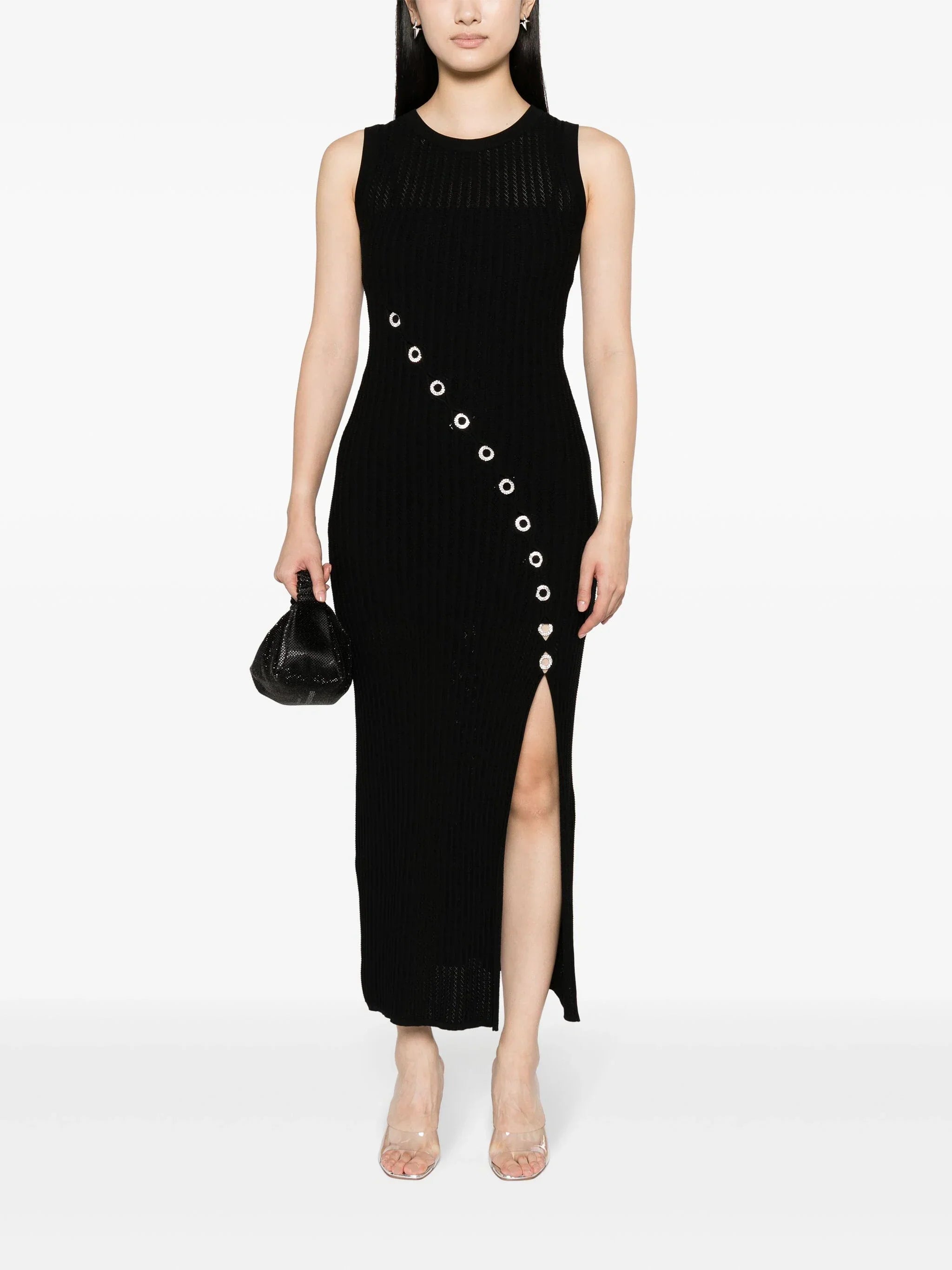 SANDRO crystal-embellished ribbed-knit maxi dress - Black