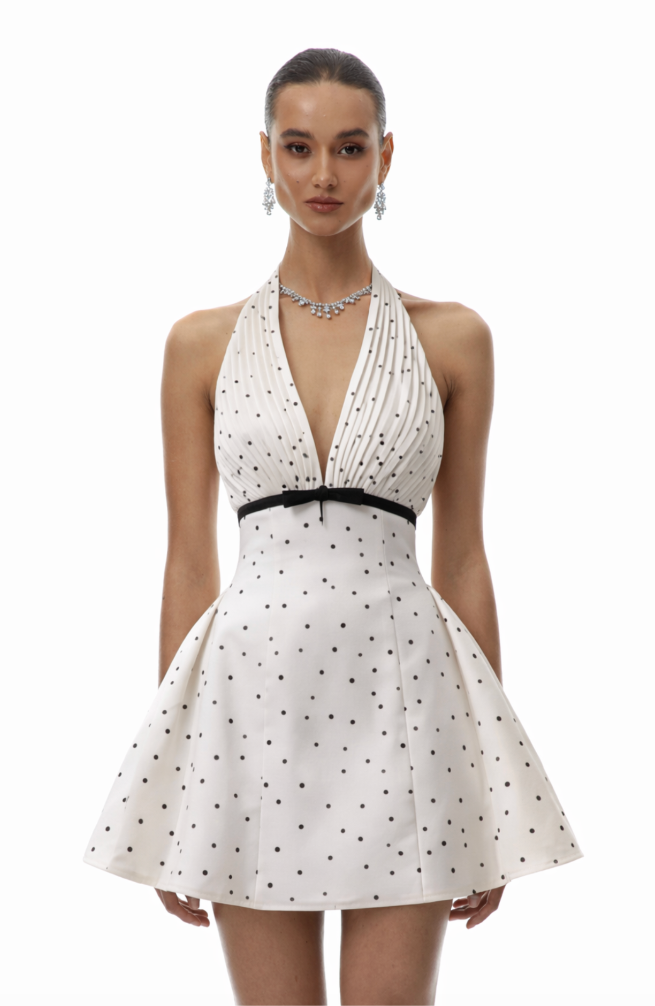 Éloïse Ivory Polka-Dot Halter Mini Dress - White