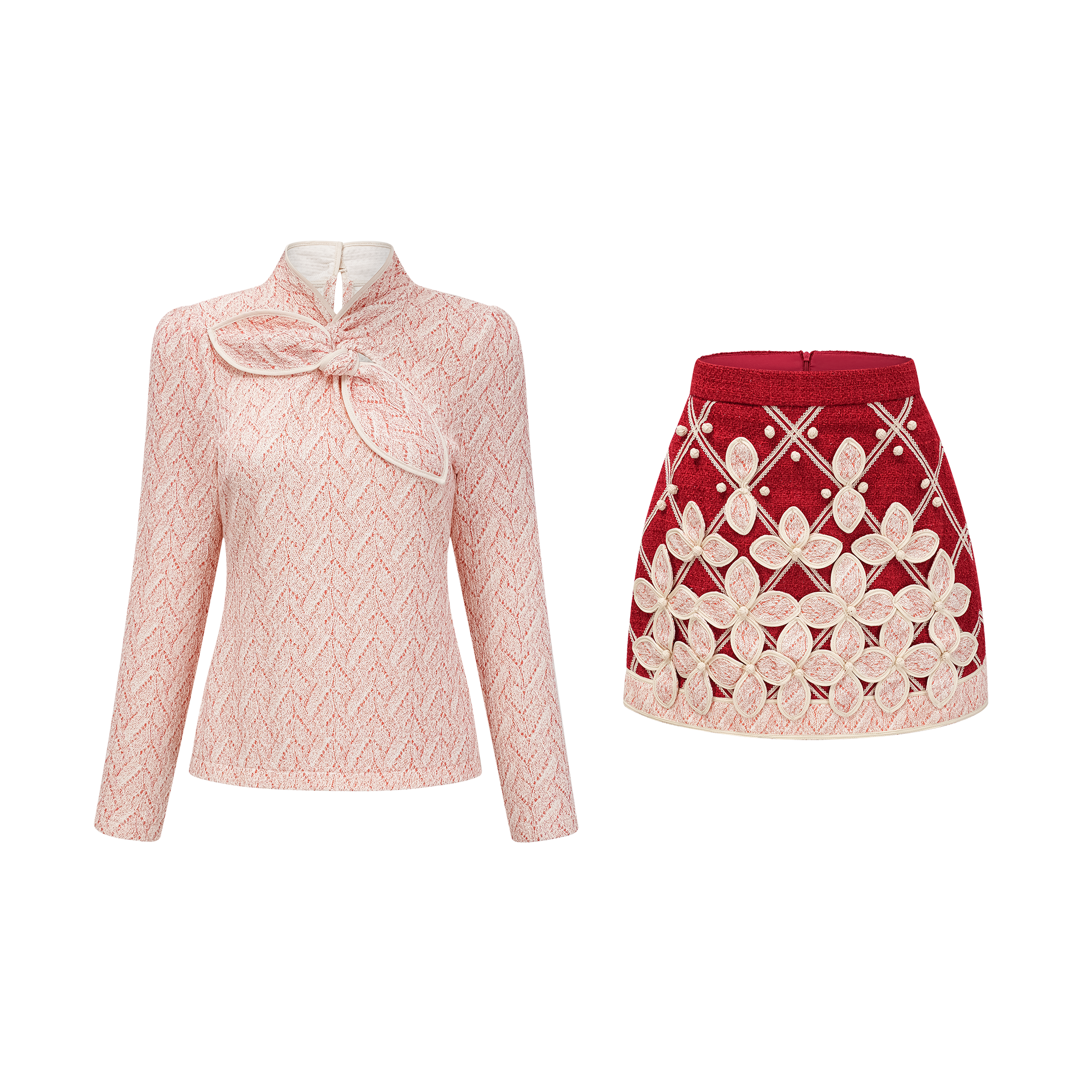 Carolina Pink Crochet Knit Blouse & Skirt Set (Final Sale-US Only)