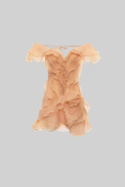 Layered Sheer Mini Dress With Ruffled Design - Beige