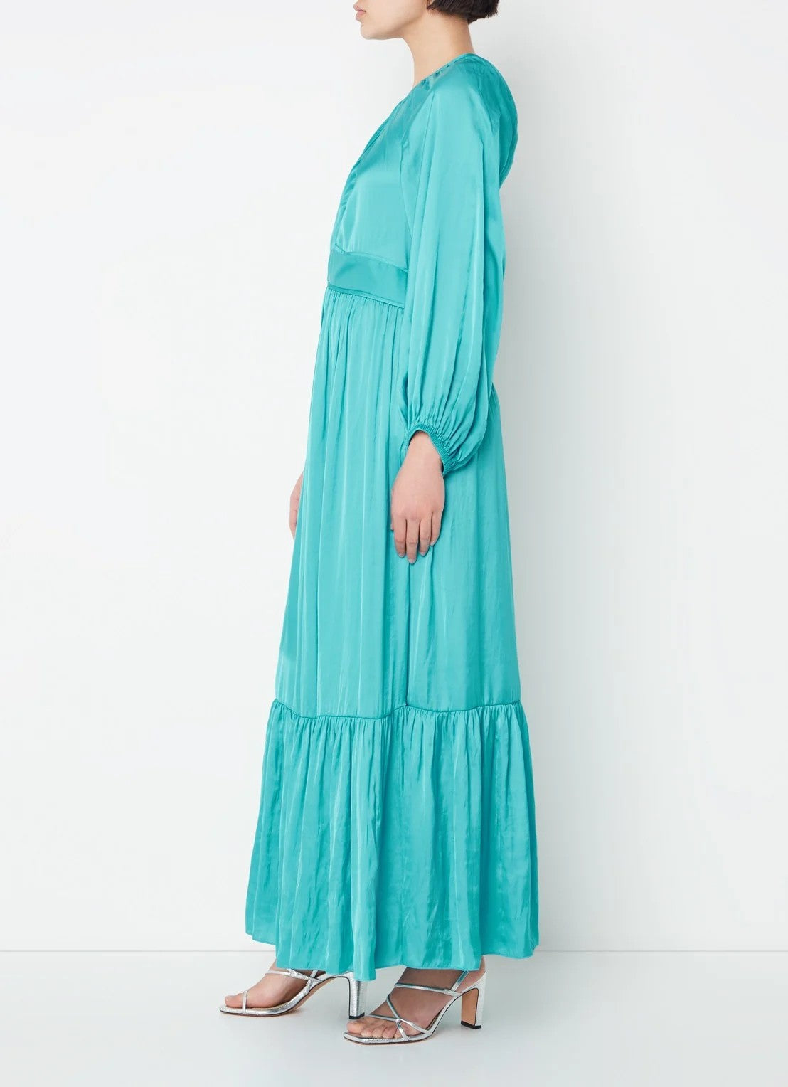 Sandro V-neck satin maxi dress with flounce - Blue