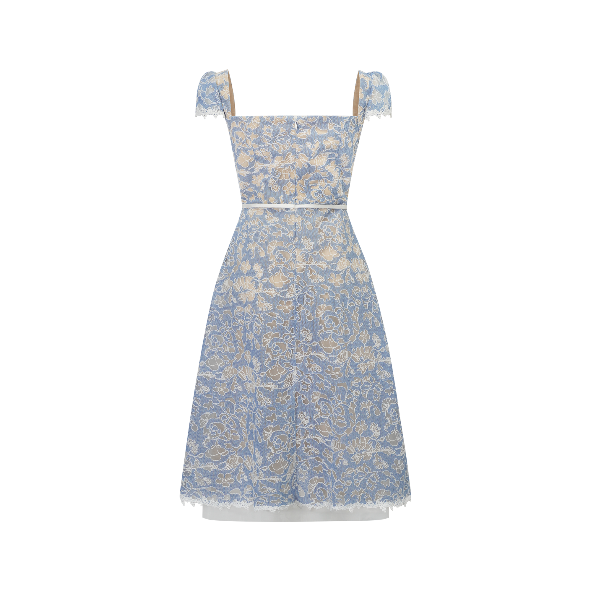 Gaëlle Blue Floral Embroidered Midi Dress