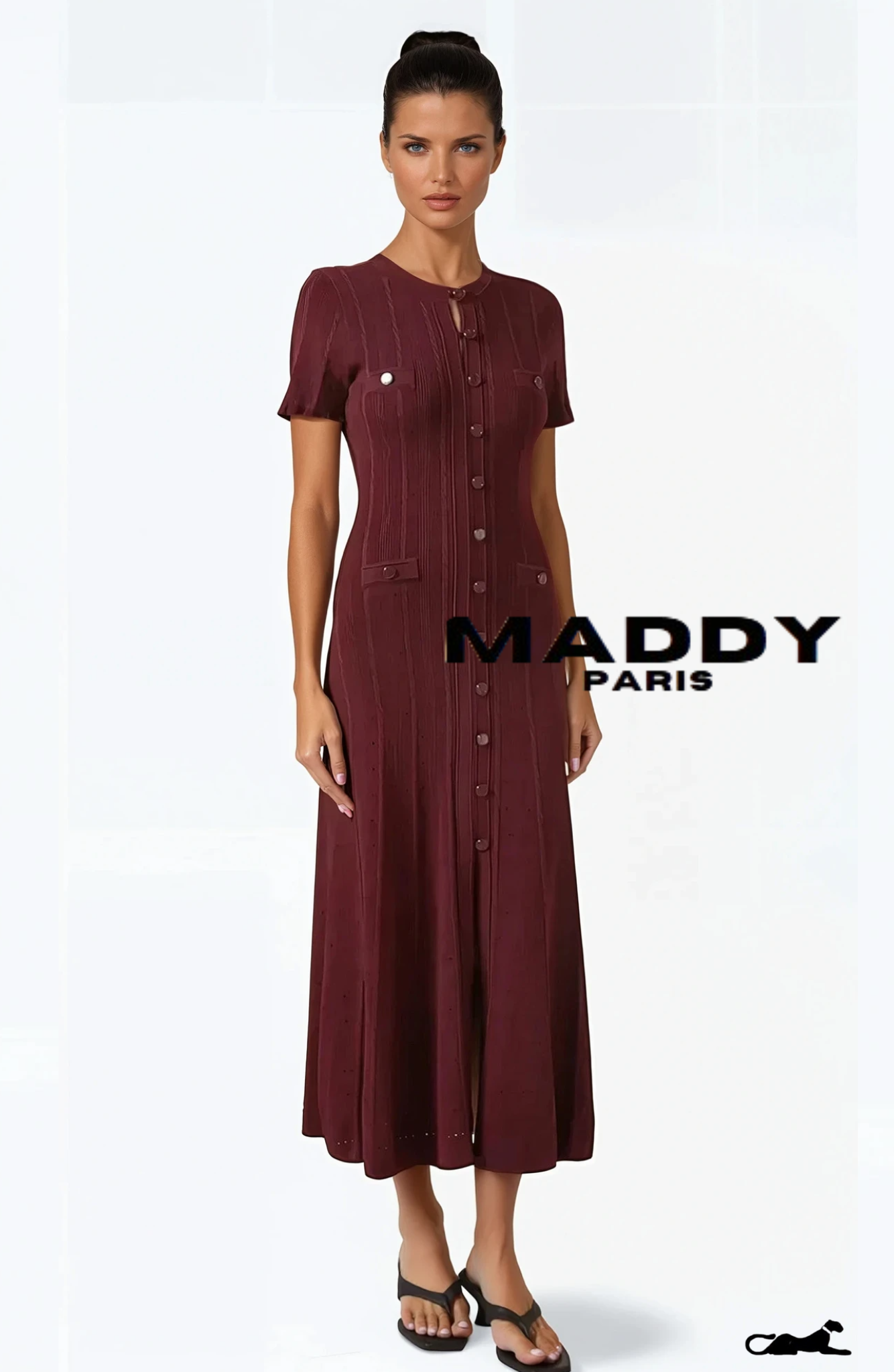 SANDRO GENEVIÈVE KNIT BUTTON-DOWN MAXI DRESS - BORDEAUX DARK RED