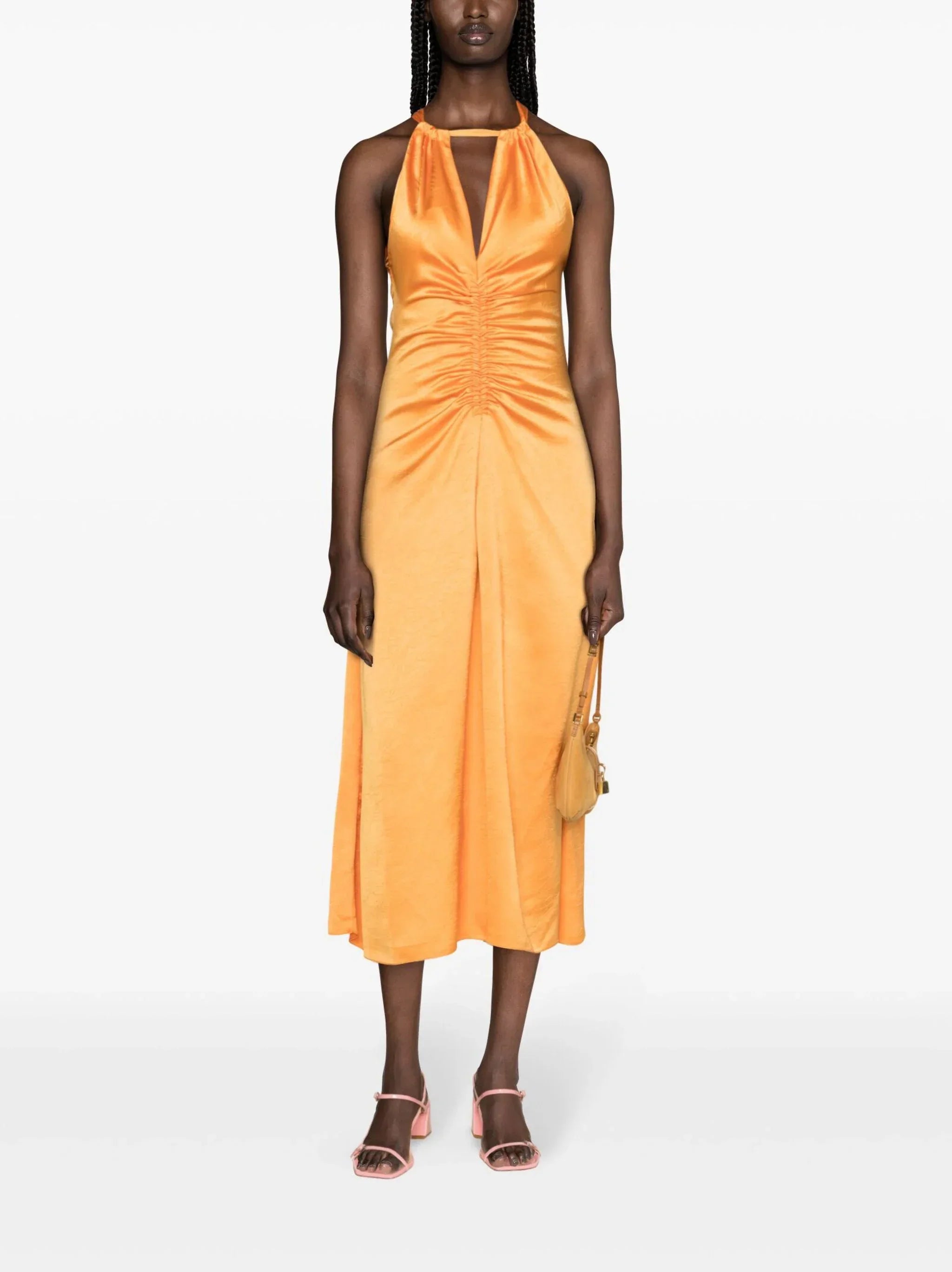 SANDRO ruched satin midi dress - Orange