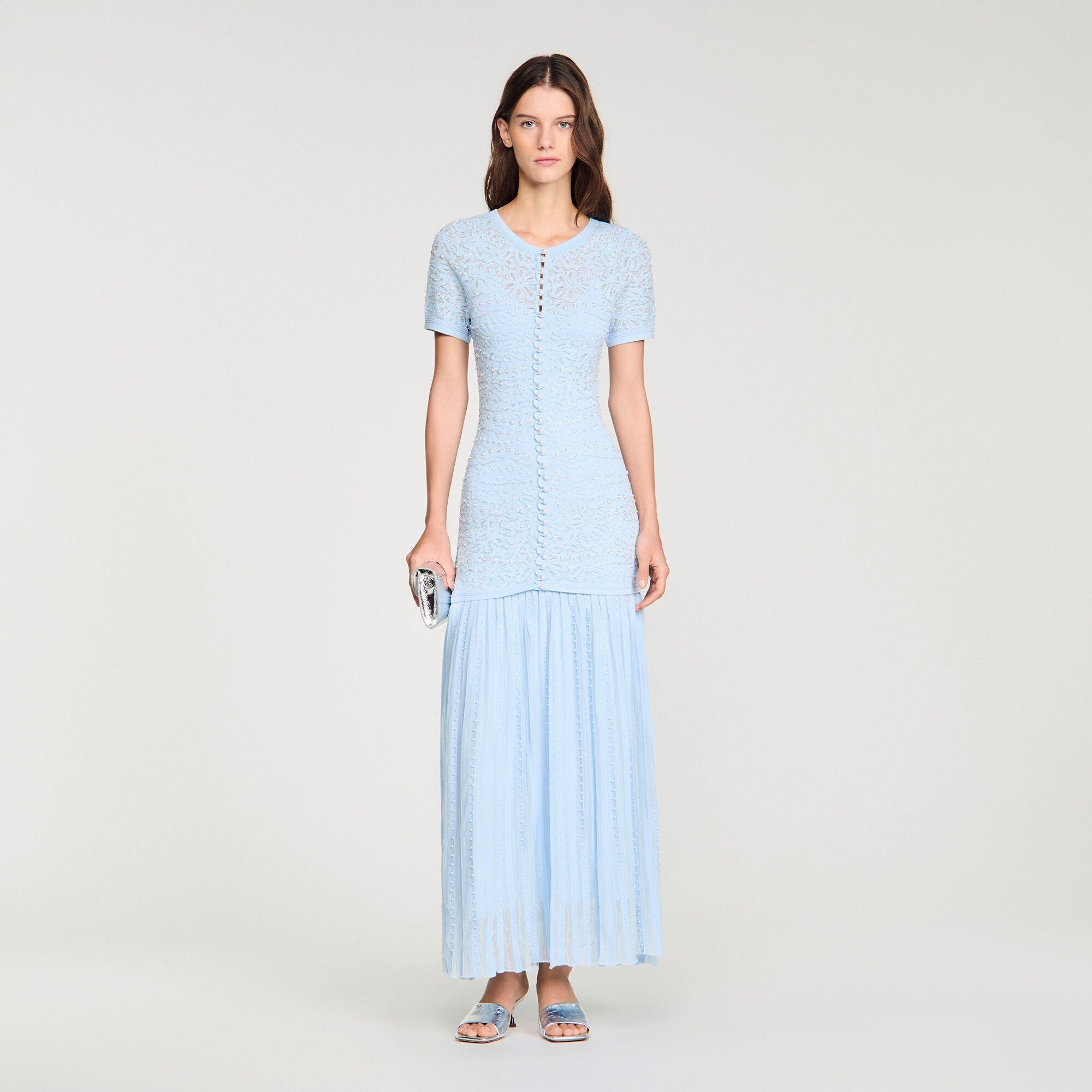 Sandro Levana beaded knit maxi dress
  - Light Blue
