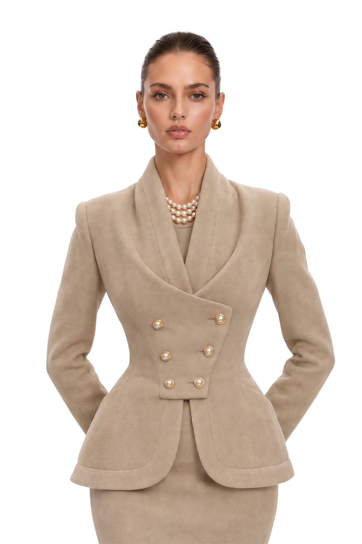 gracie grey double-breasted jacket & skirt set