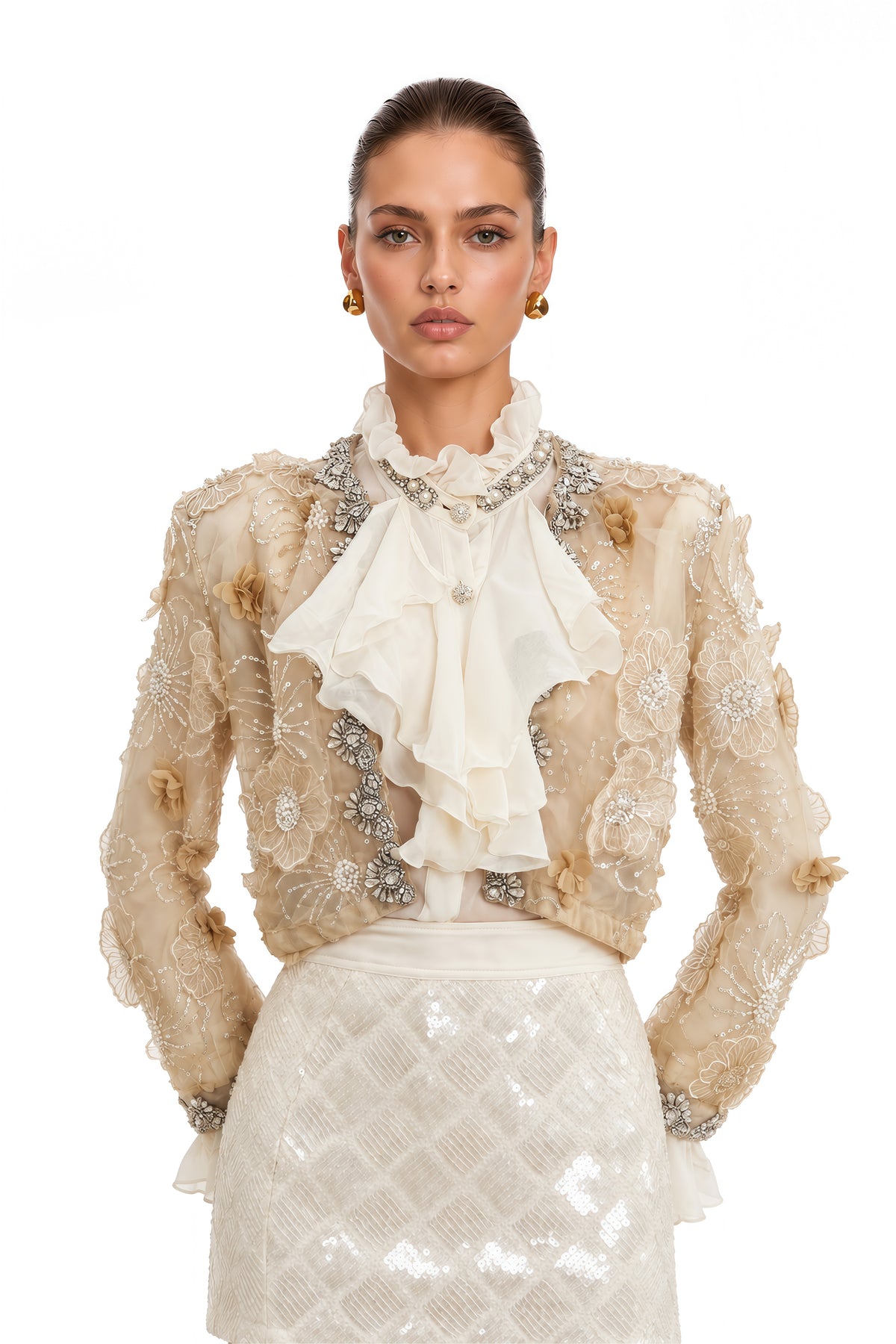 Liane semi-sheer flower beaded organza jacket